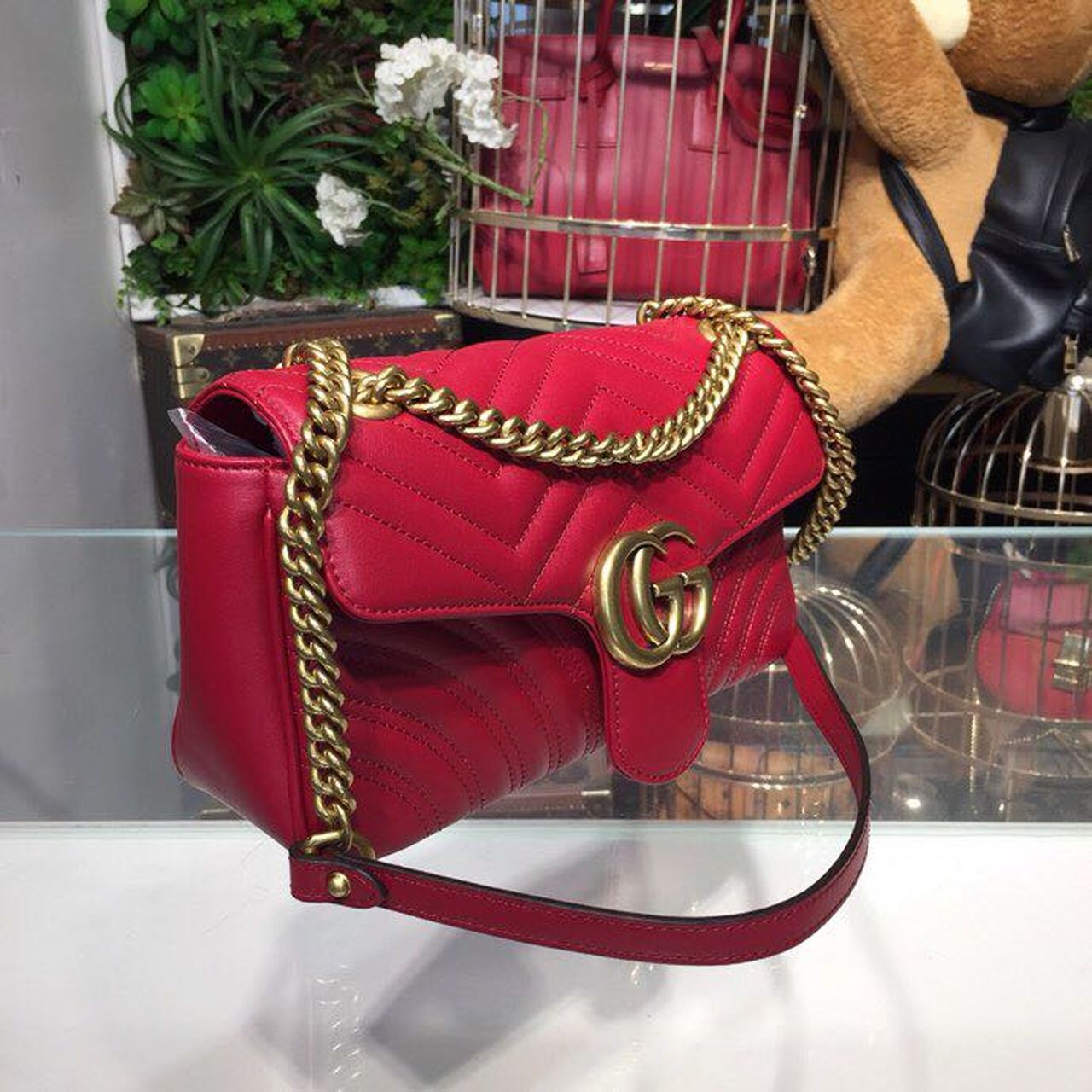 gg Marmont Matelassé Hibiscus Matelassé Red Small Shoulder Bag Beaunoirrbeaunoirr Drw3T