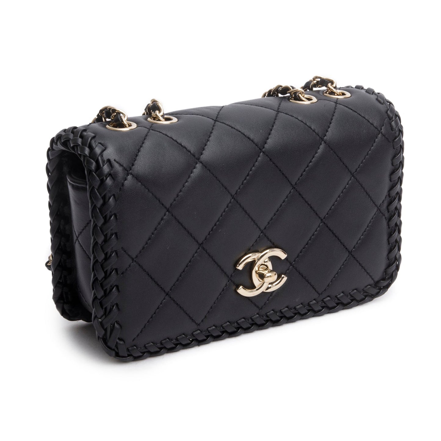 Chanel Quilted Whipstitch Flap Lambskin Black Travel Bag