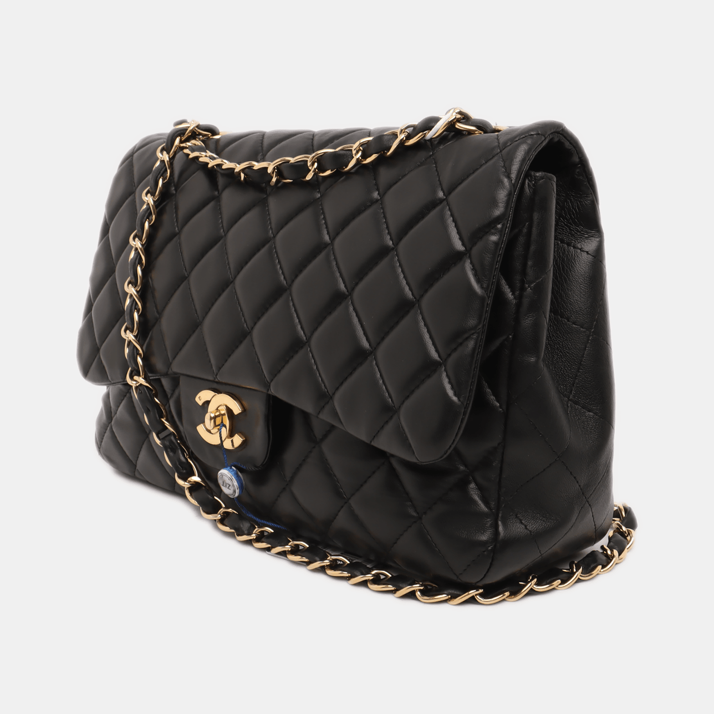 Chanel Classic Flap Jumbo Lambskin Single Flap Black Gold Leather Handbag 4