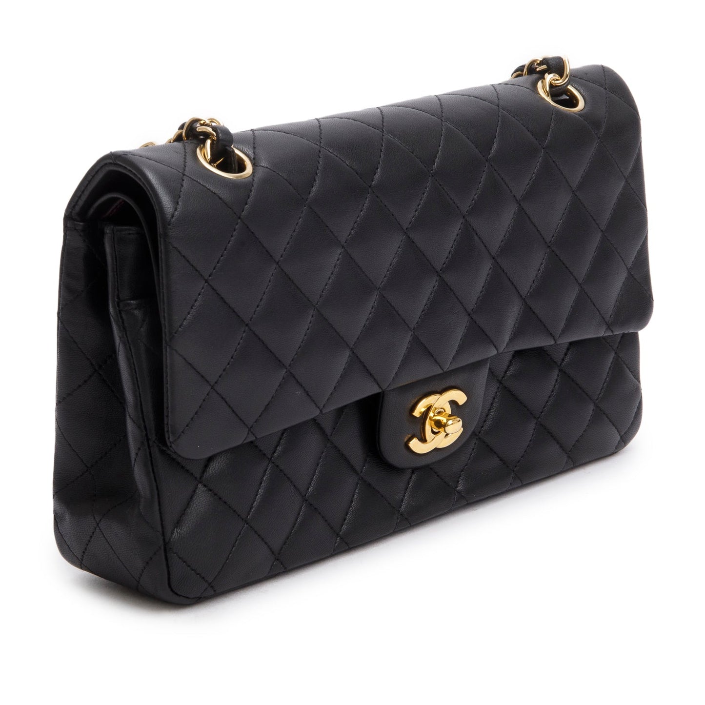 Chanel Quilted Classic Double Flap Leather Lambskin Black Travel Bag 11