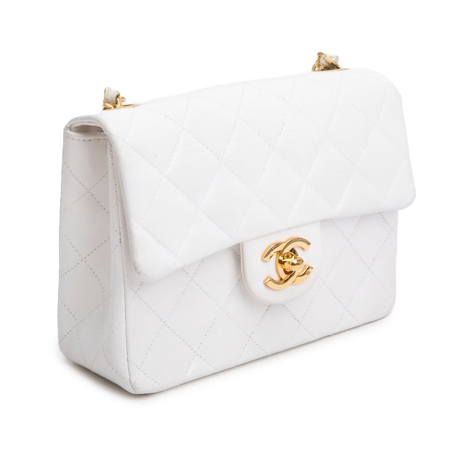 Chanel Quilted Square Flap Lambskin White Travel Bag