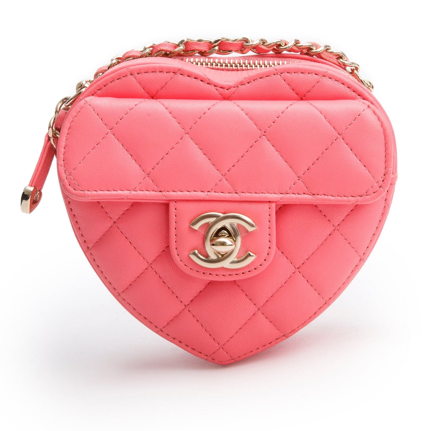 Chanel CC Love Heart Leather Lambskin Pink Travel Bag