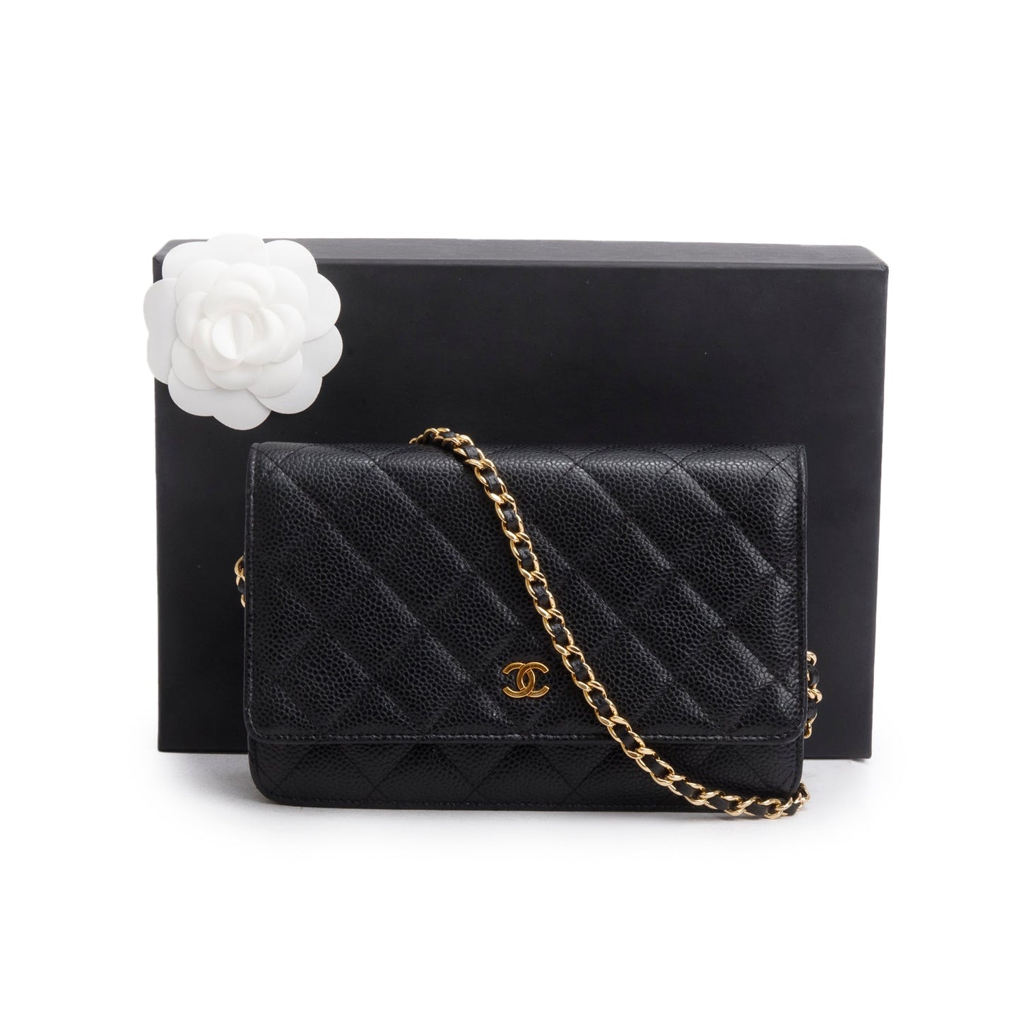 Chanel Quilted Caviar Classic on Leather Black Wallet Case Athenticity Card