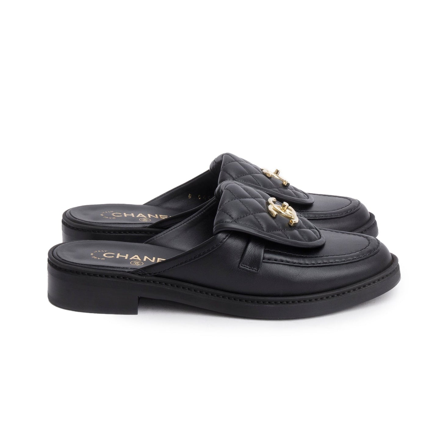 Chanel Quilted CC Logo Mule Leather Black Shoes