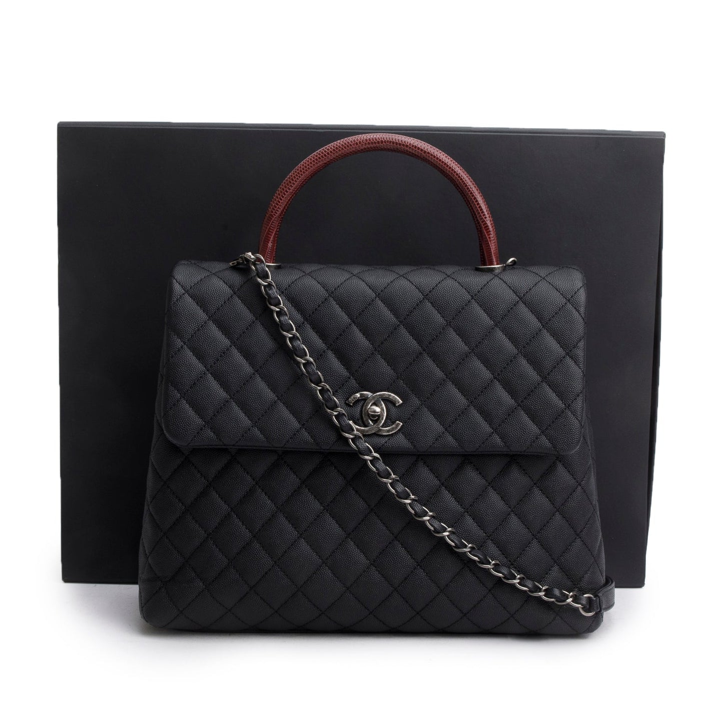 Chanel Caviar Lizard Quilted Coco Handle Black Travel Bag