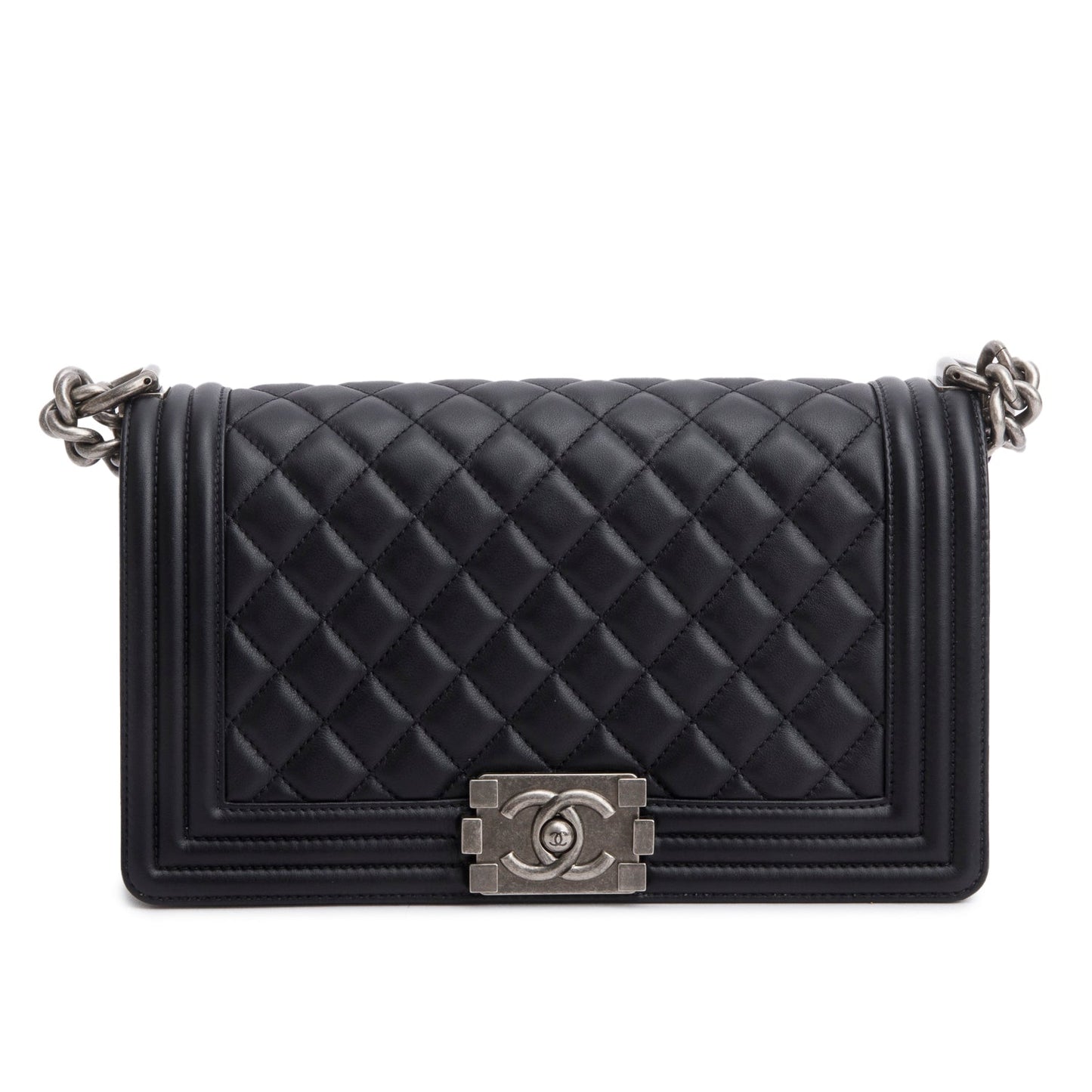 Chanel Quilted Boy Leather Lambskin Black Travel Bag 10