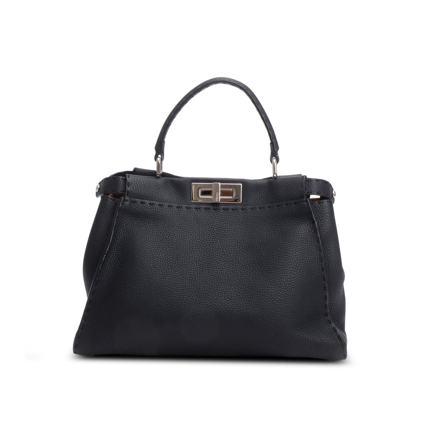 Fendi Cuioio Romano Selleria Peekaboo Iconic Satchel Black Medium Travel Bag