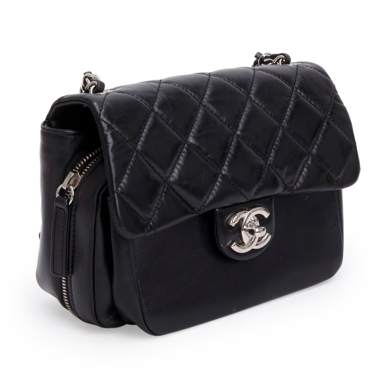 Chanel Aged Quilted Express Zip Around Calfskin Black Travel Bag