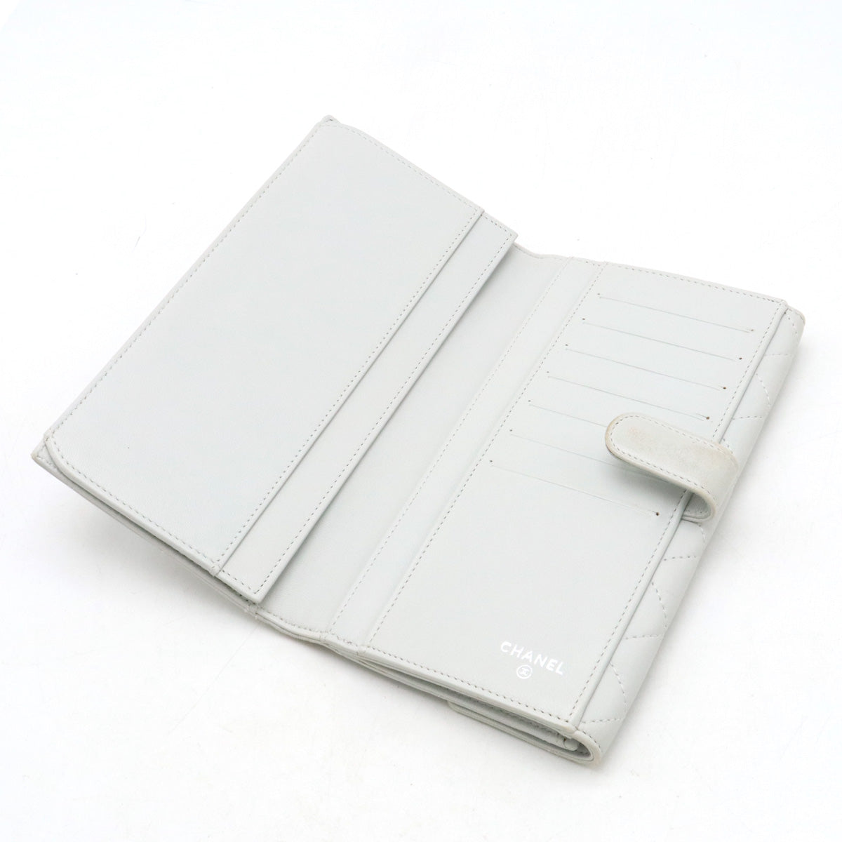 CHANEL MATRACE COCOMARK W HOCK DUPLE HOCK Long Wallet Leather White Gray Silver A48983
