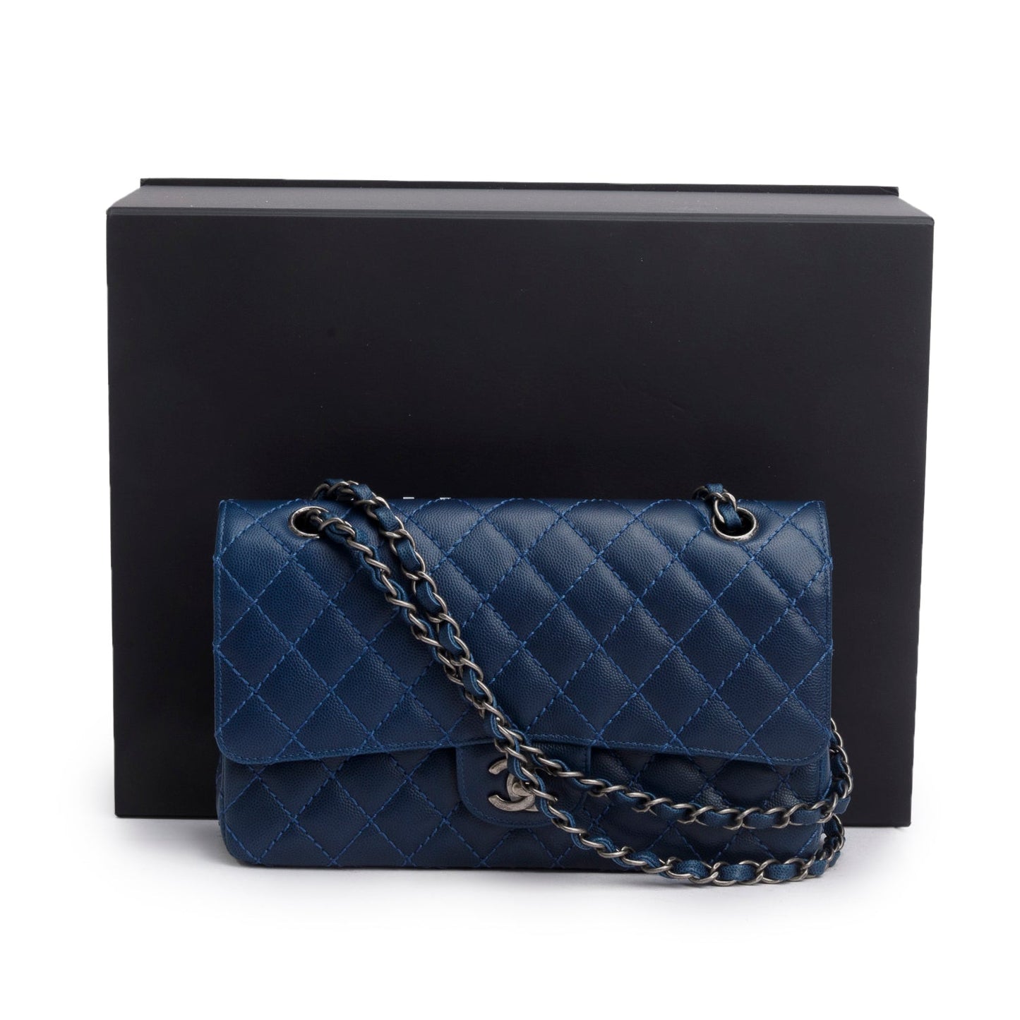 Chanel Caviar Classic Double Flap Blue Travel Bag