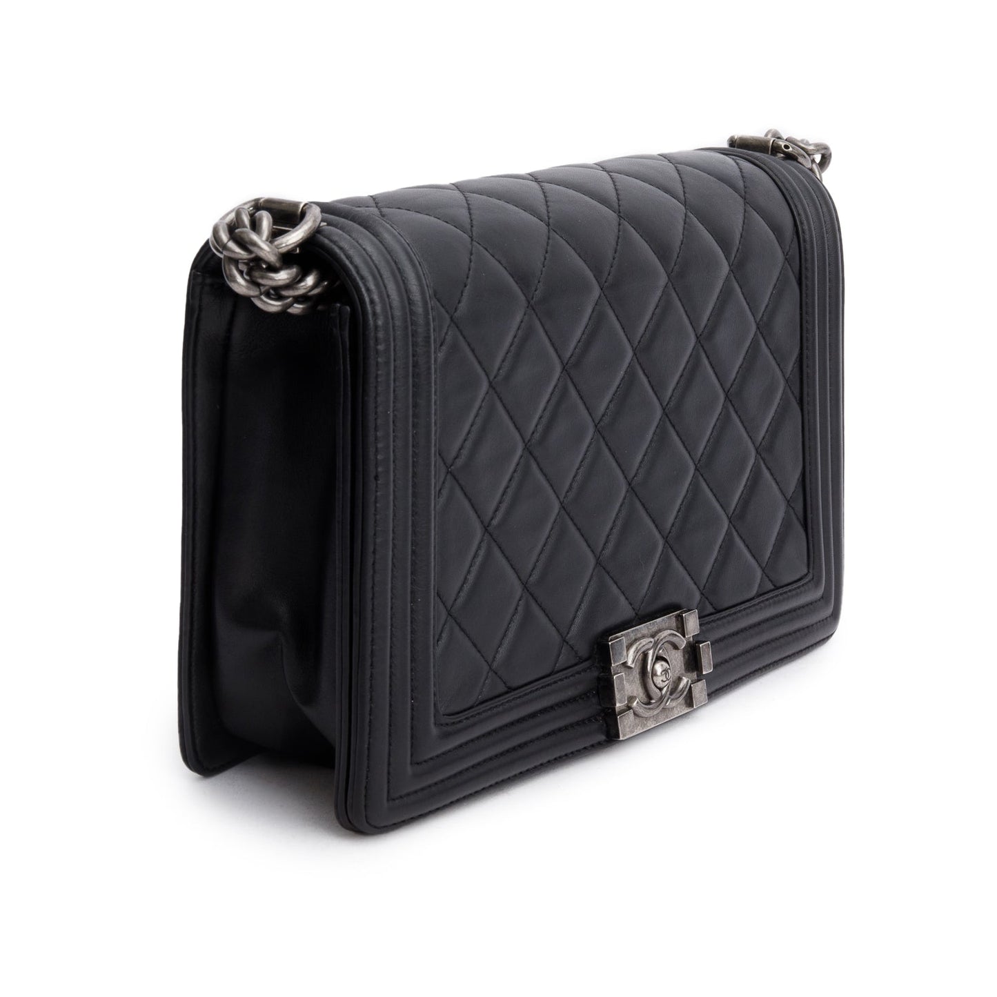 Chanel Quilted Boy Leather Lambskin Black Travel Bag 11