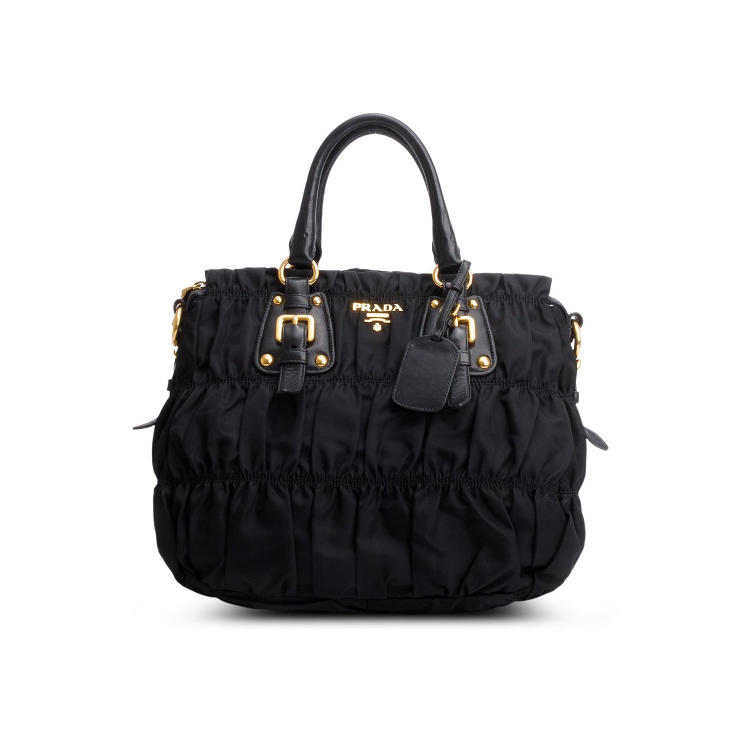 Prada Trimmed Tessuto Gaufre Tote Handbag Leather Black Tote Bag