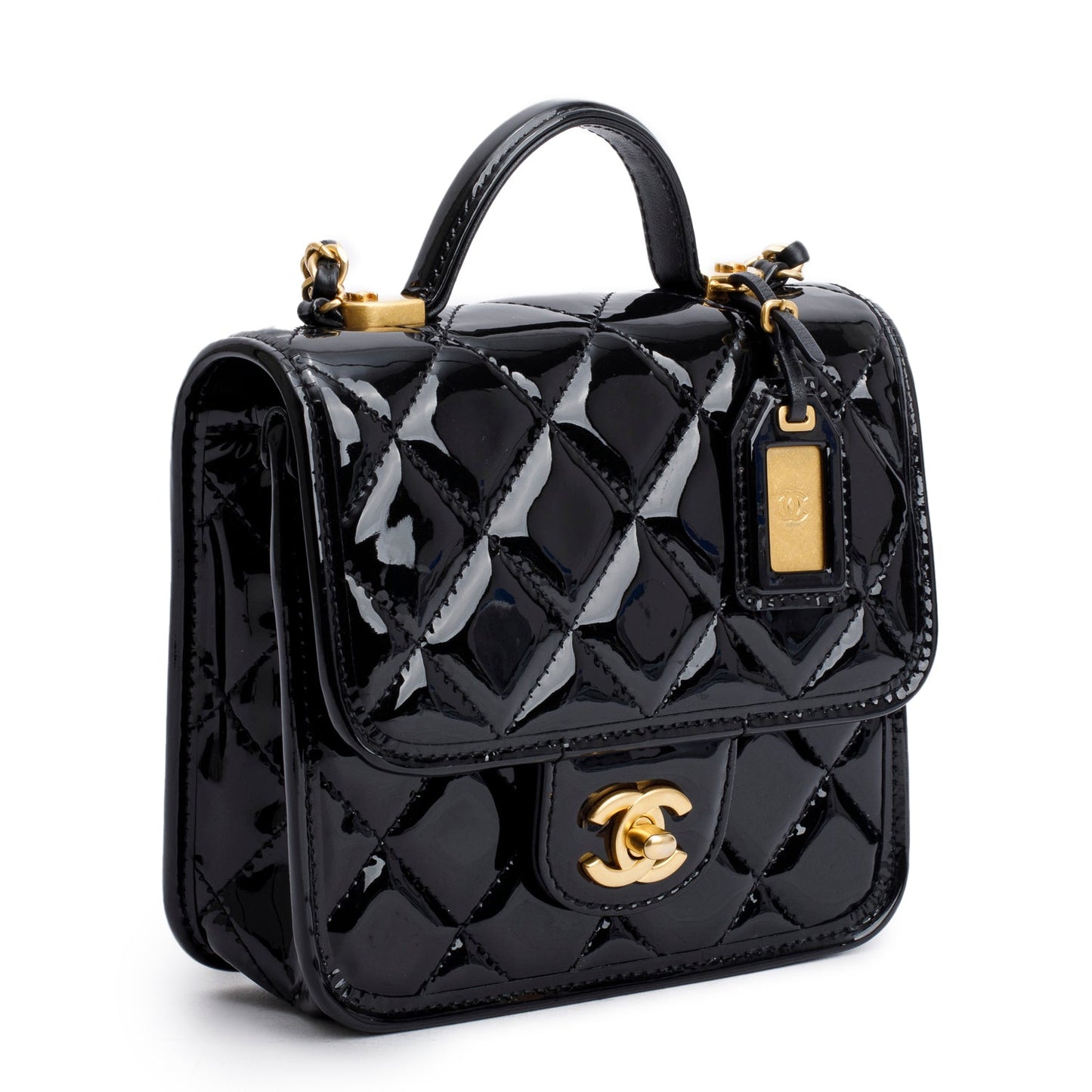 Chanel Patent Quilted School Memory Top Leather Black Travel Bag