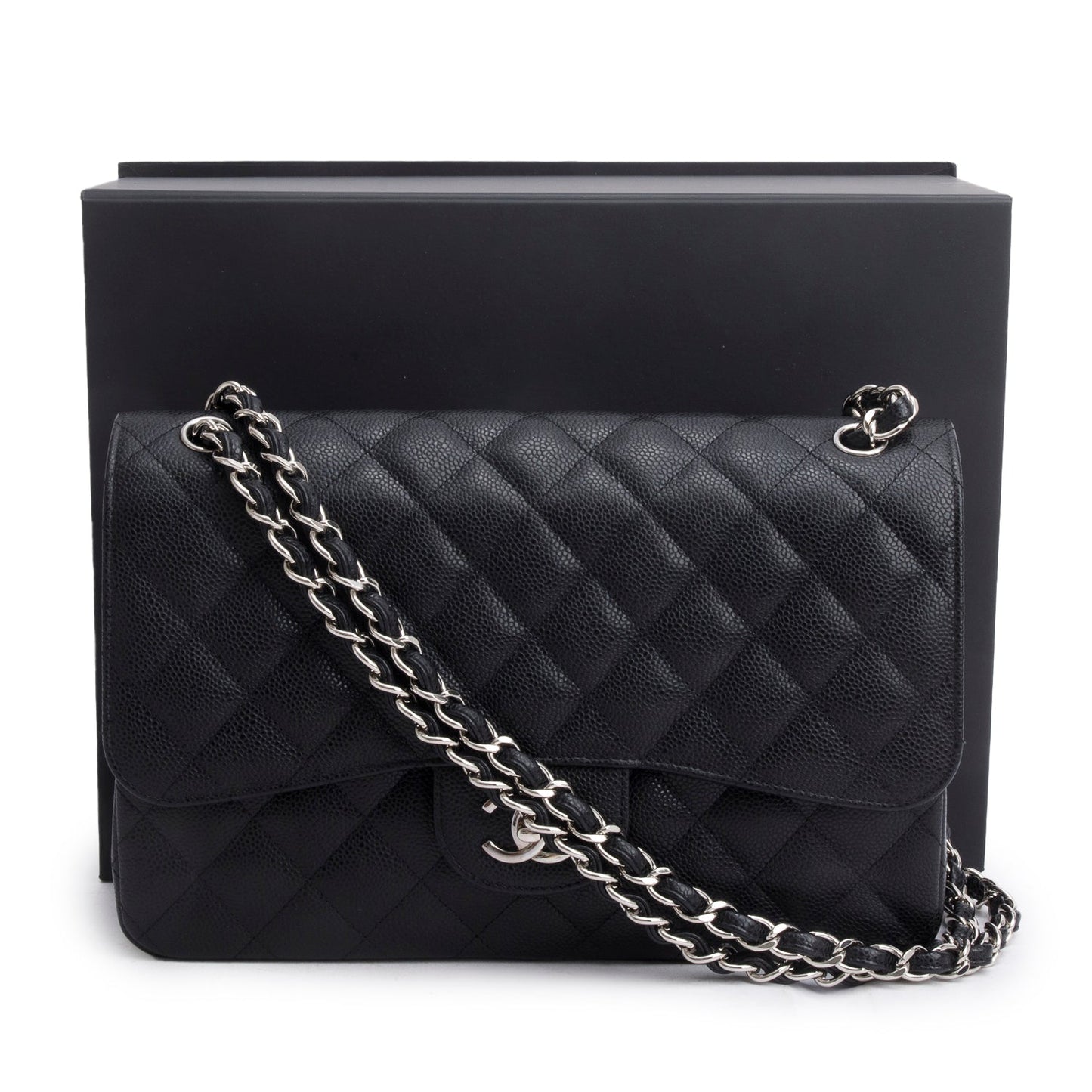 Chanel Caviar Jumbo Classic Double Flap Black Travel Bag Card Receipt