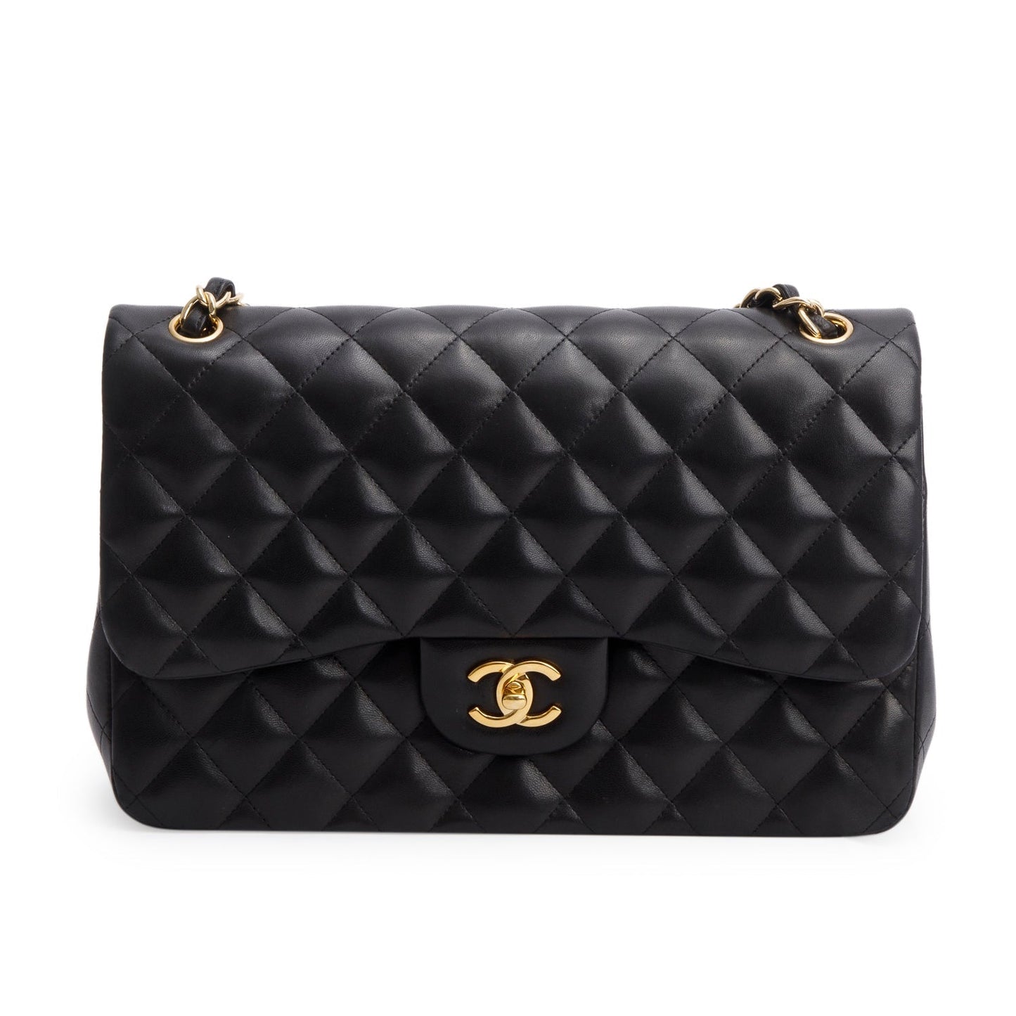 Chanel Quilted Jumbo Double Flap Leather Lambskin Black Travel Bag