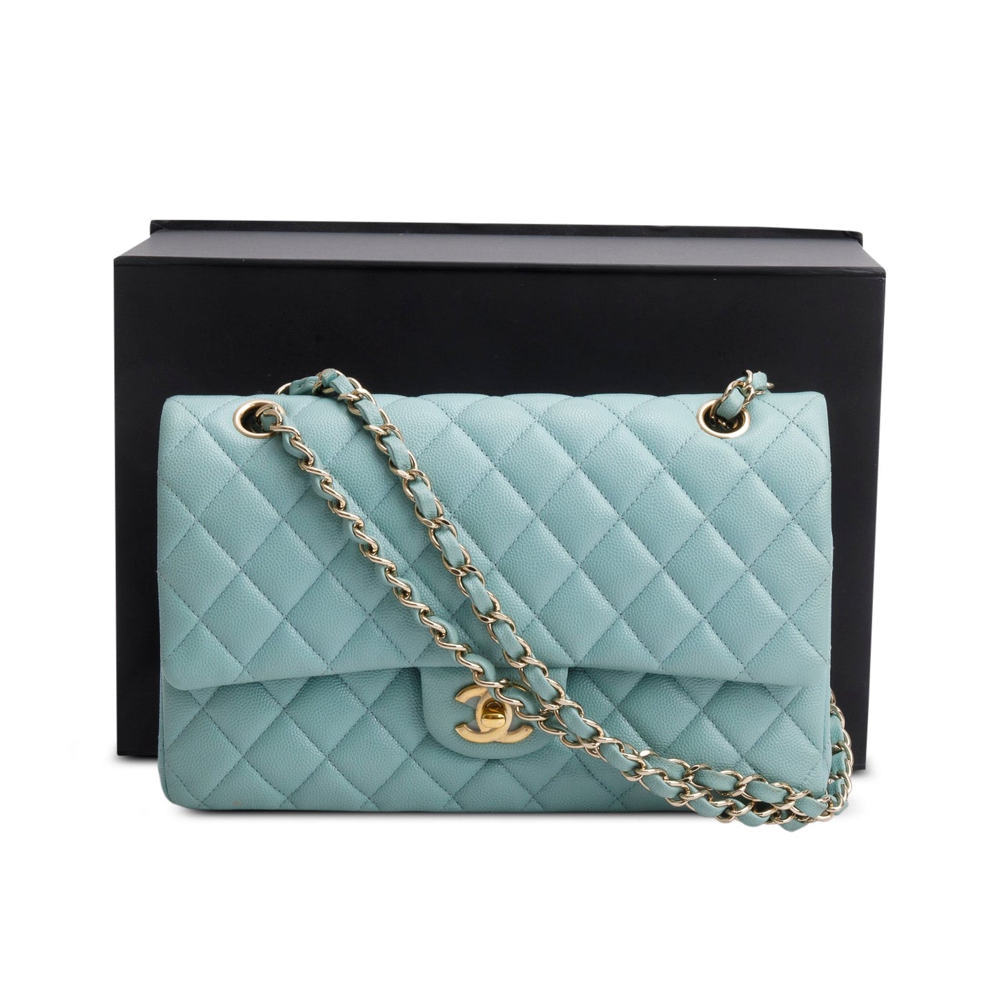 Chanel Turquoise Caviar Quilted Double Flap Travel Bag