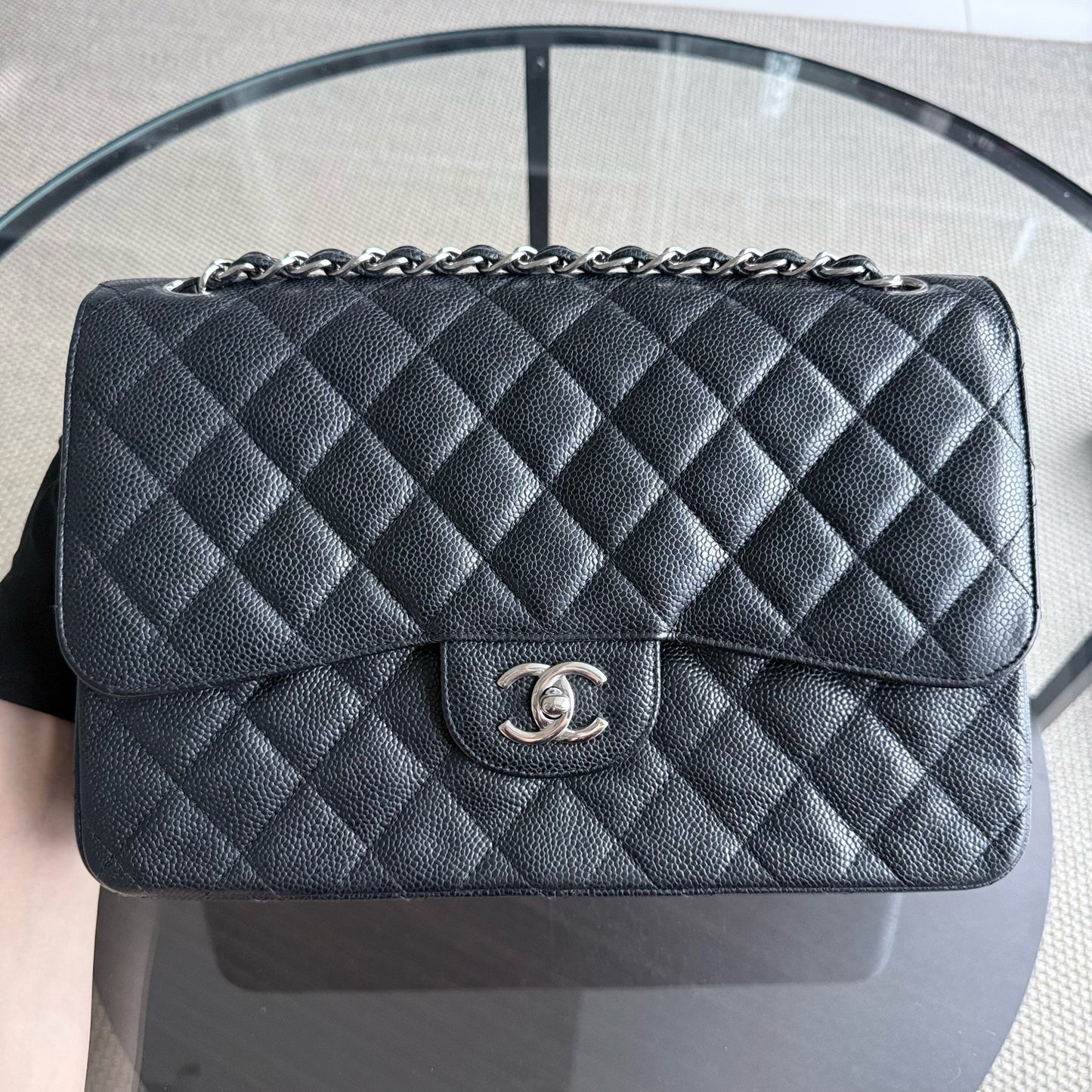 Chanel Classic Flap Jumbo - Caviar 30CM Quilted Black Silver Hardware Series 19