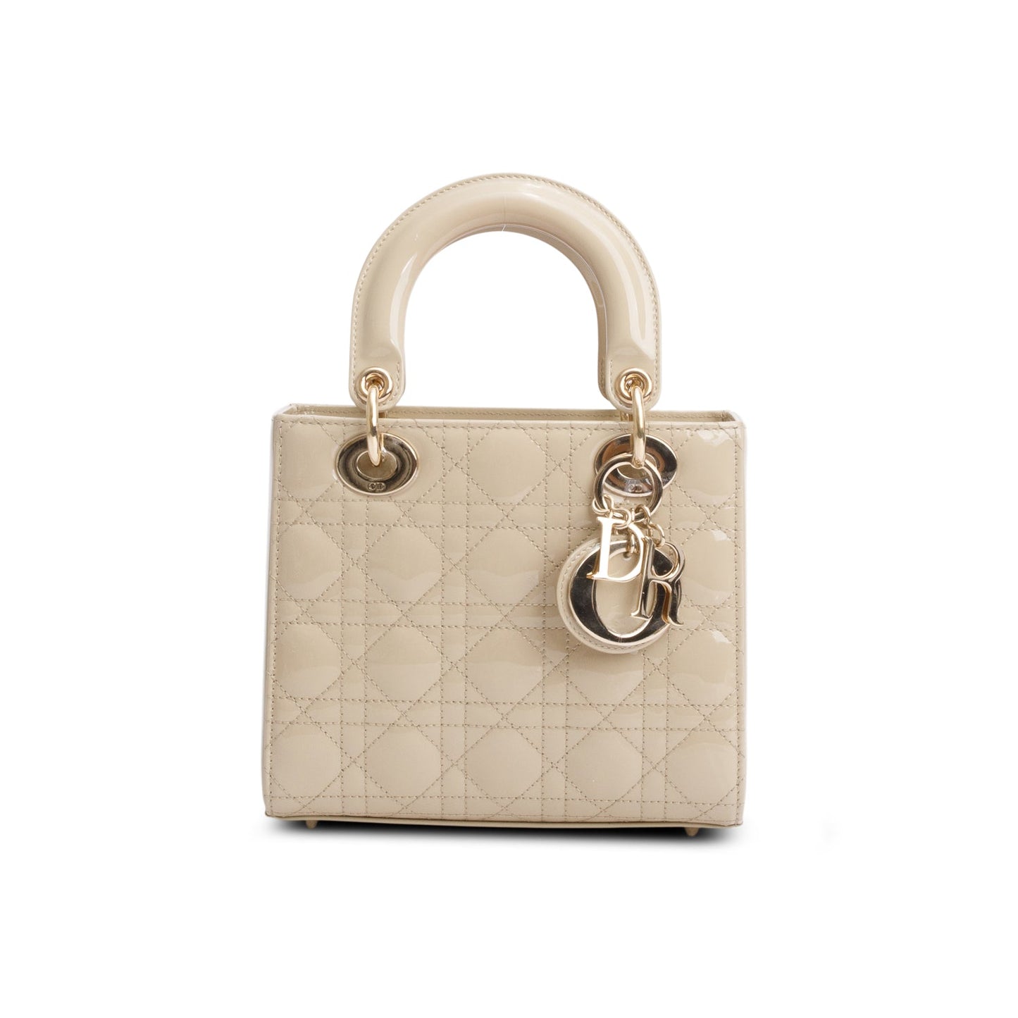Dior Christian Patent Cannage Lady Handbag Leather Beige Travel Bag