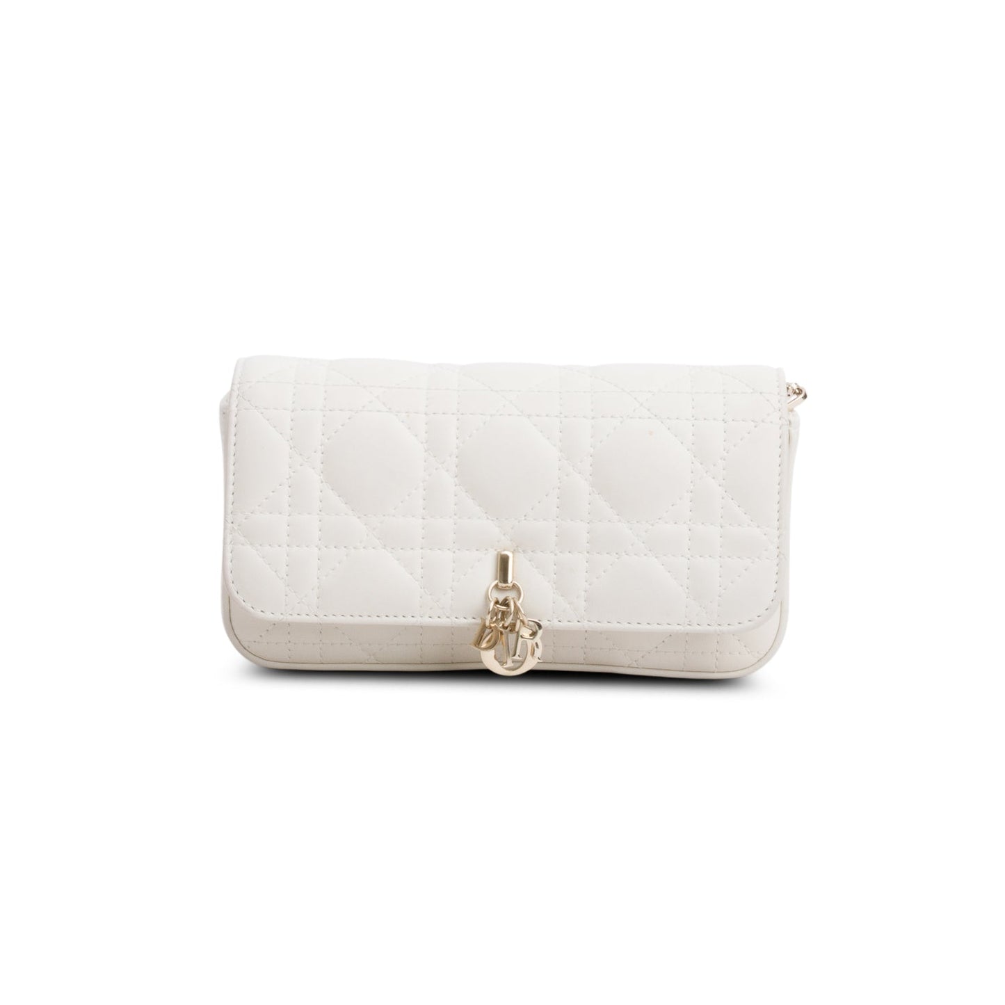 Dior Christian Lambskin Cannage My Daily Pouch Handbag White Chain Travel Bag