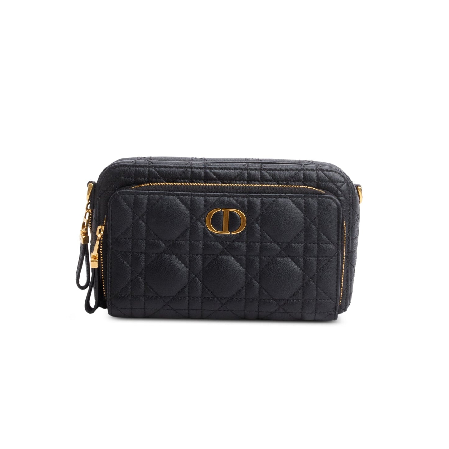 Dior Christian Supple Calfskin Caro Double Pouch Handbag Black Travel Bag