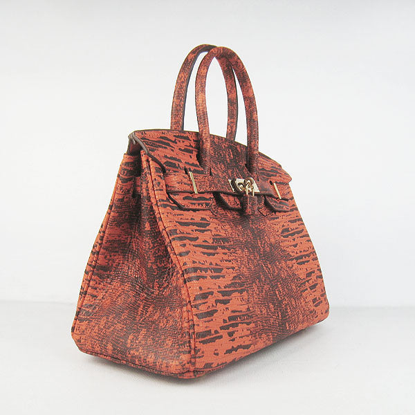 Hermes Luxury Birkin Cm Lizard Pattern Handbag Orange Gold Travel Bag
