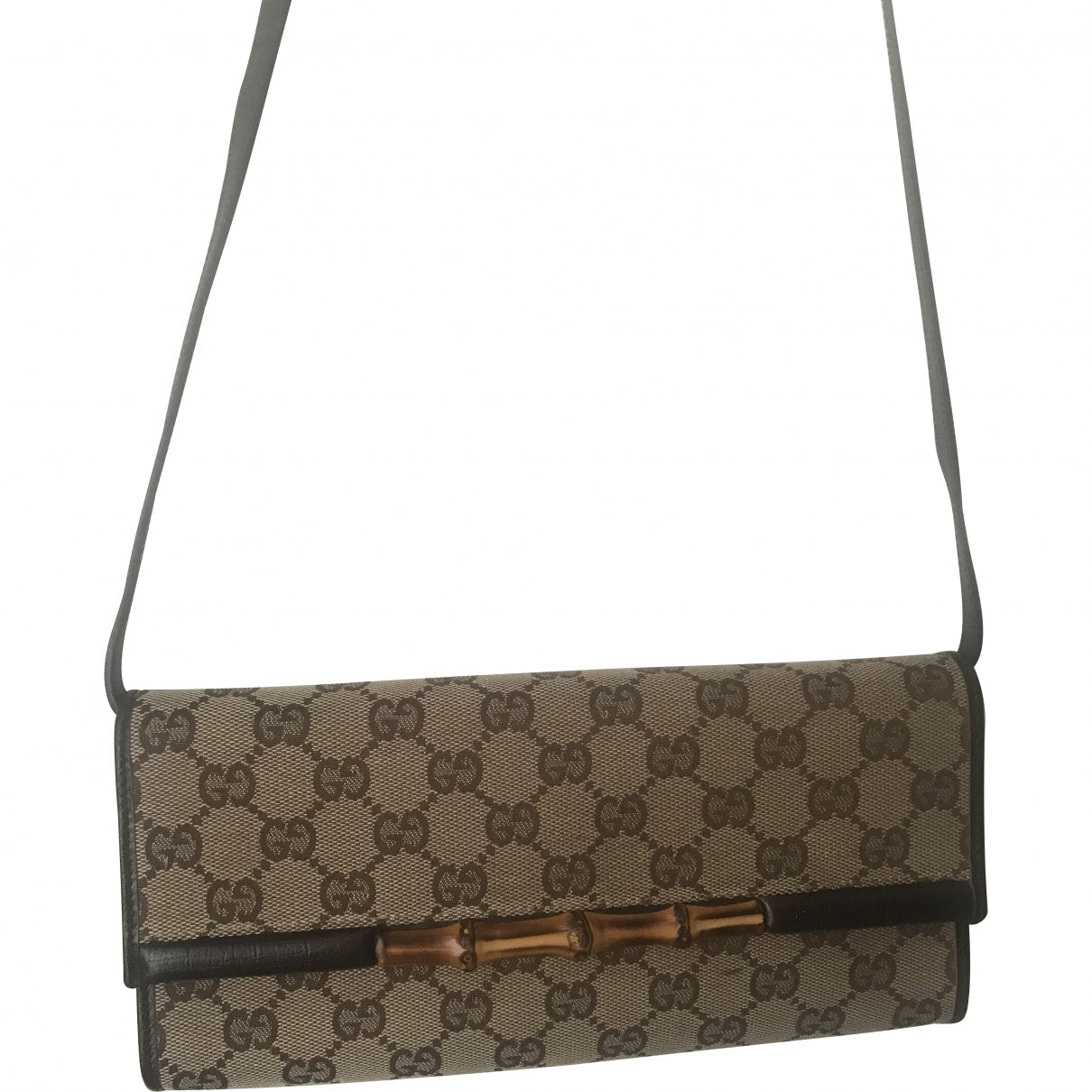 Gucci bamboo brown cloth clutch bag
