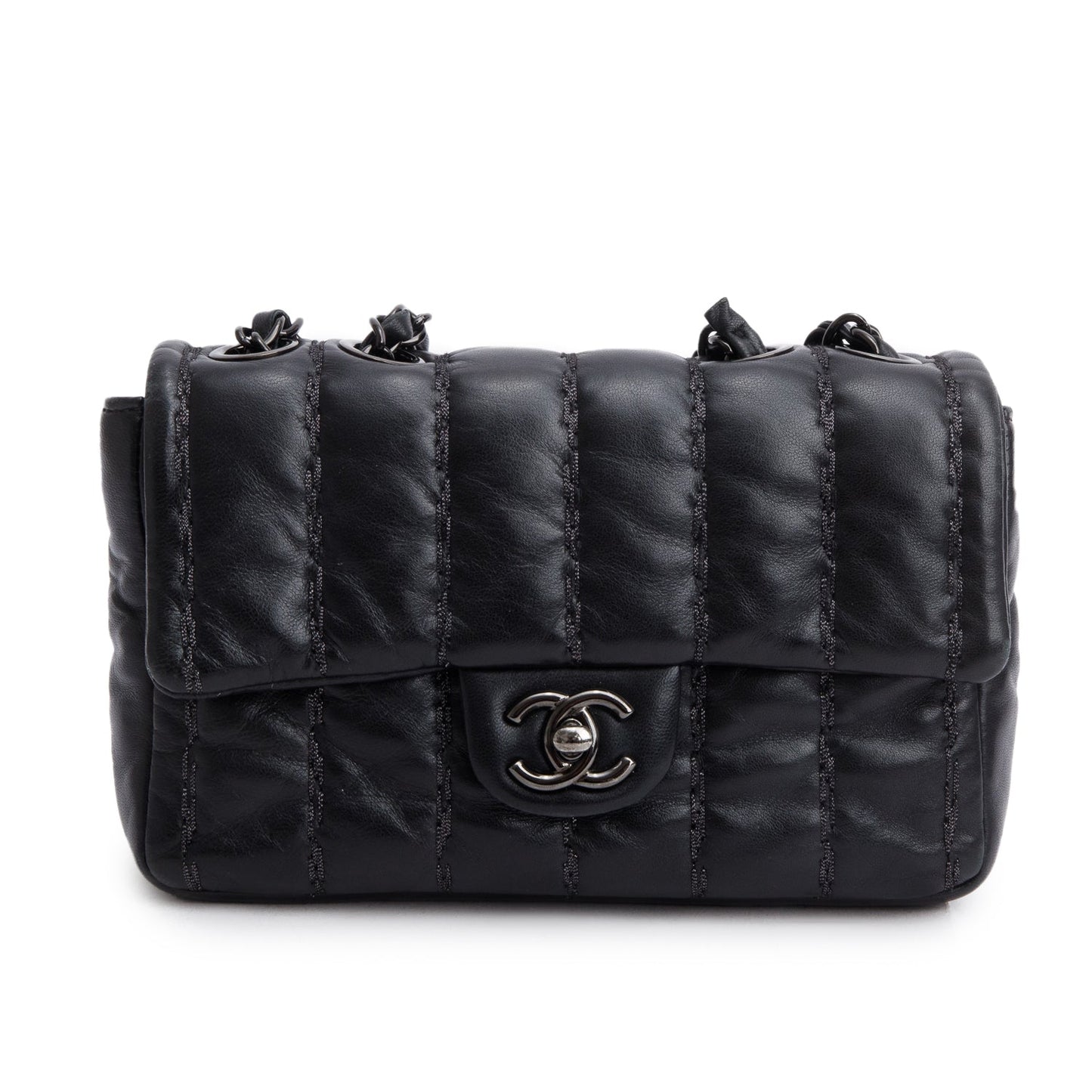 Chanel Vertical Stitch Flap Lambskin Black Travel Bag