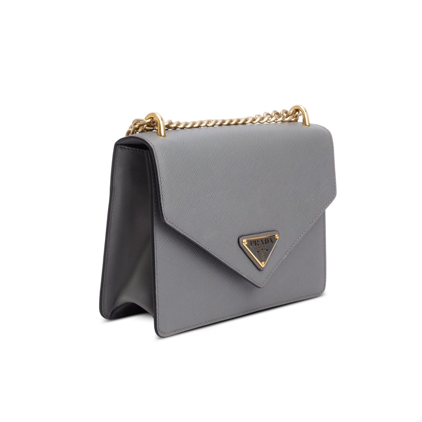 Prada Grey Saffiano Envelope Shoulder Bag Leather