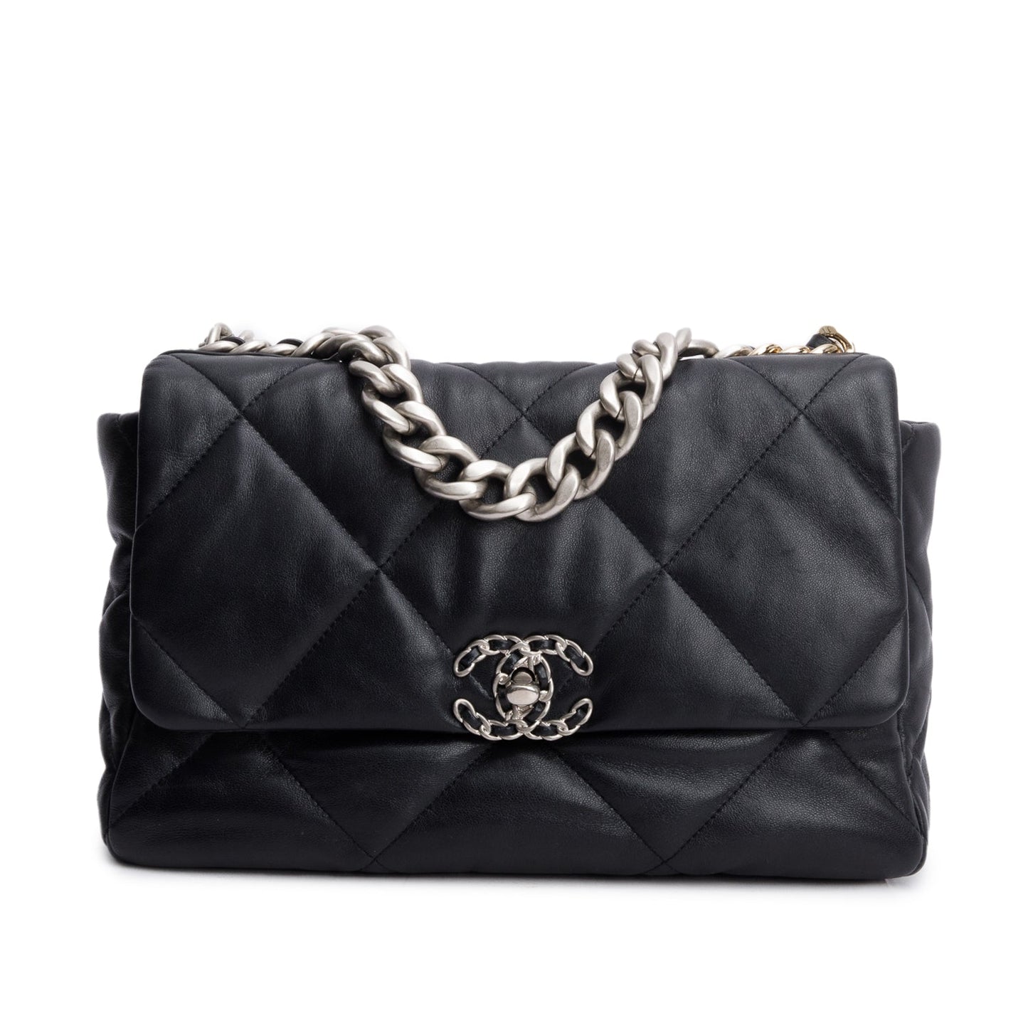 Chanel Quilted 19 Flap Lambskin Black Travel Bag W Receipt