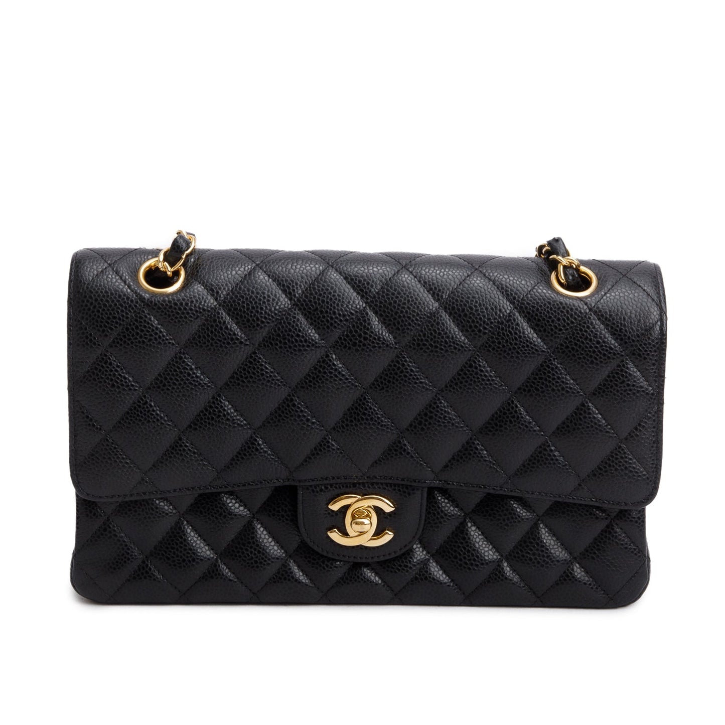 Chanel Caviar Classic Double Flap Black Travel Bag 10