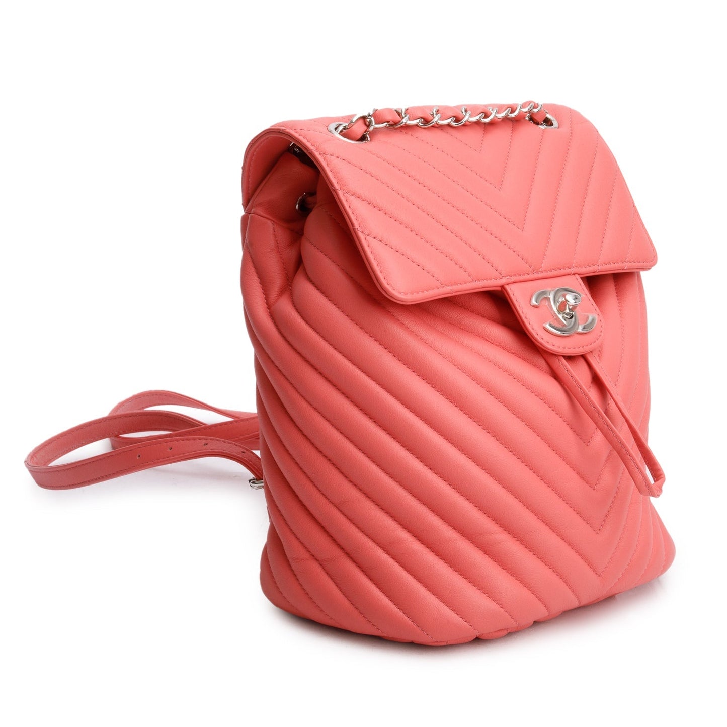 Chanel Chevron Quilted Urban Spirit Backpack Lambskin Pink Travel Bag