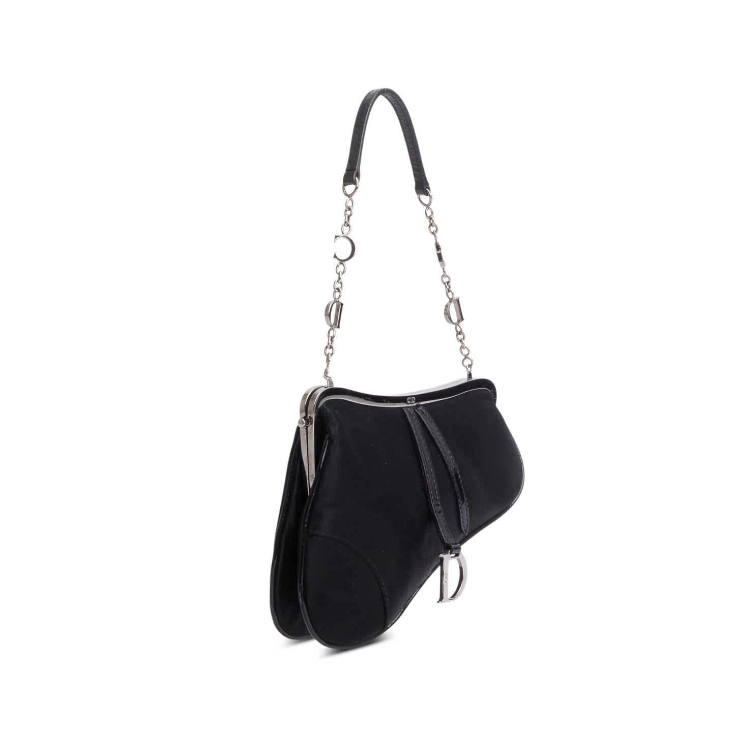 Dior Christian Saddle Frame Bag Satin Black Travel Bag