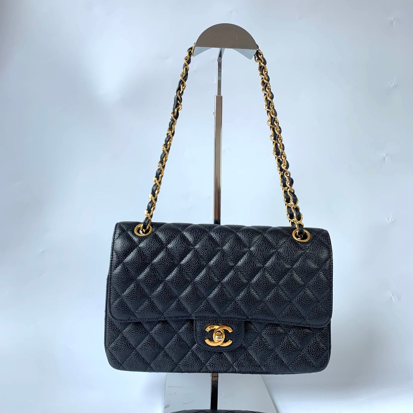 Chanel Classic Flap Caviar 24k Hardware Pre Black Gold Leather Handbag