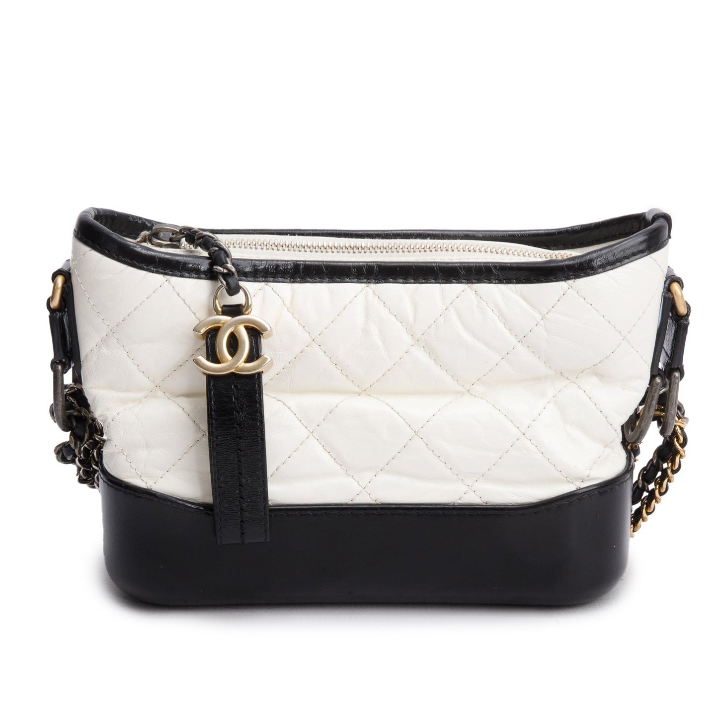 Chanel & Aged Gabrielle Hobo Leather Calfskin Black White Travel Bag 5
