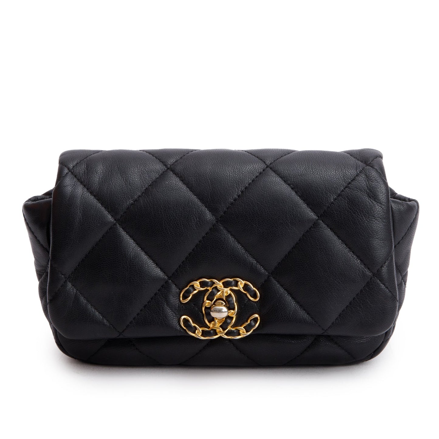 Chanel Quilted 19 Waist Lambskin Black Travel Bag