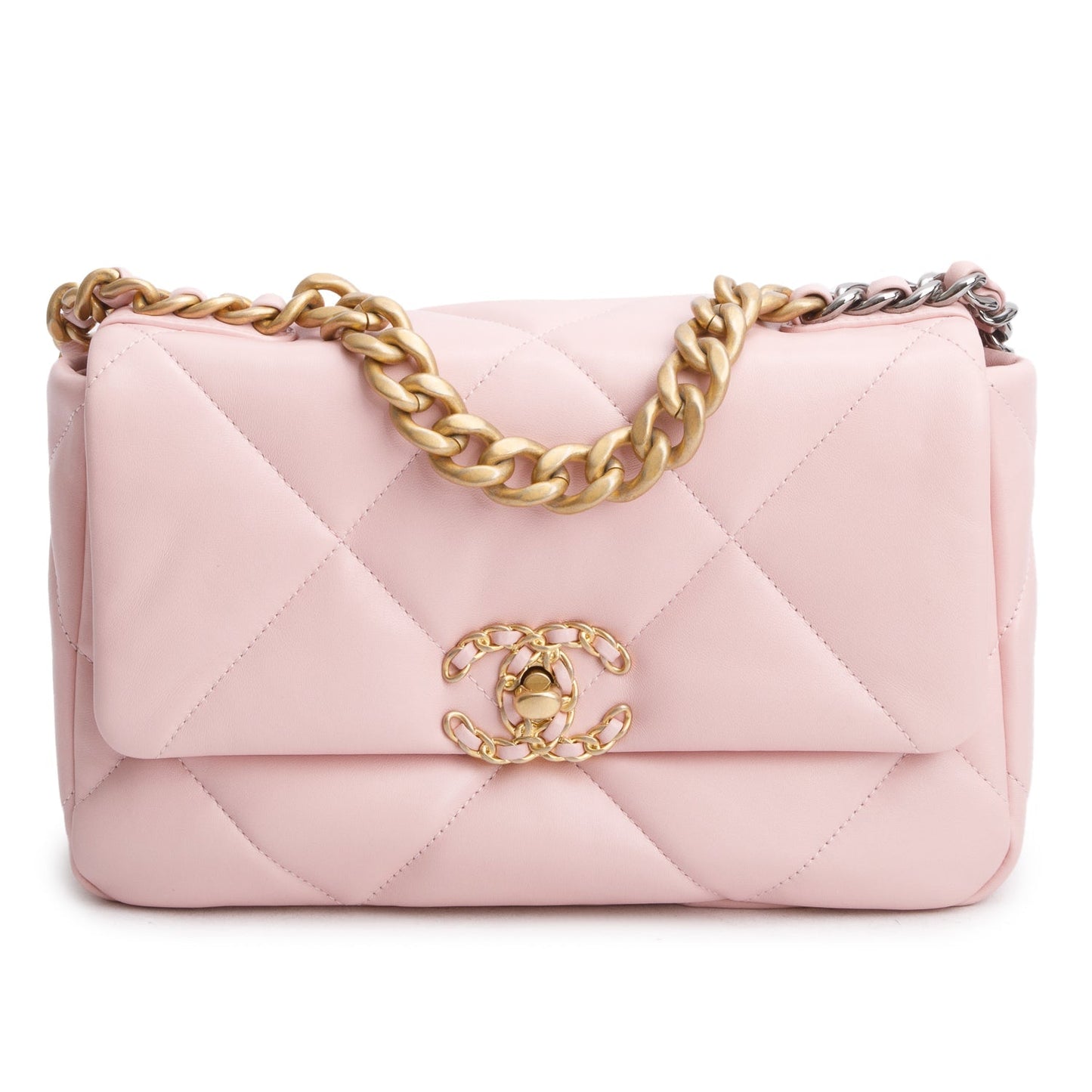 Chanel Quilted 19 Flap Leather Lambskin Pink Travel Bag