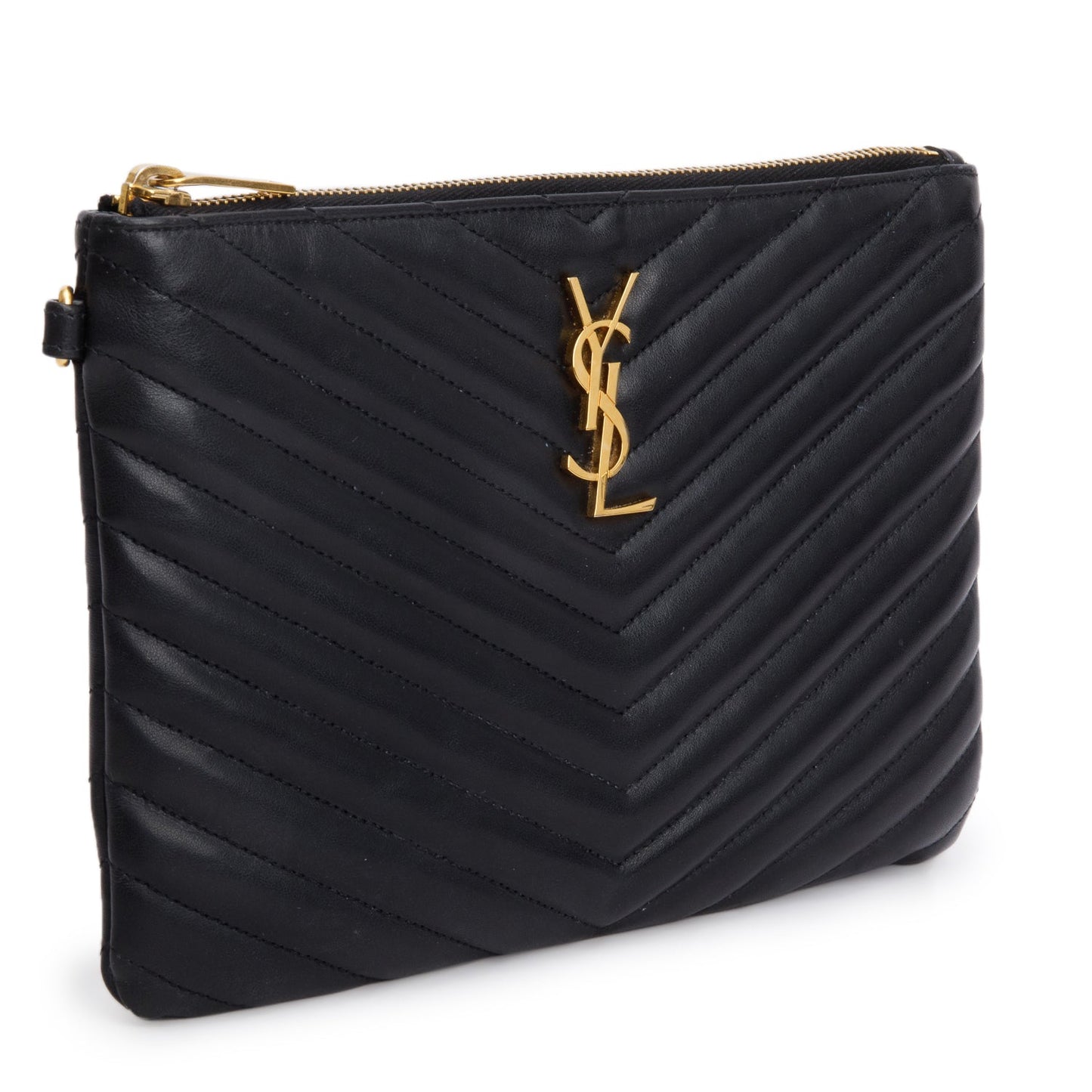 YSL Saint Laurent Calfskin Casssandre Zip Pouch Travel Bag Matelasse Monogram