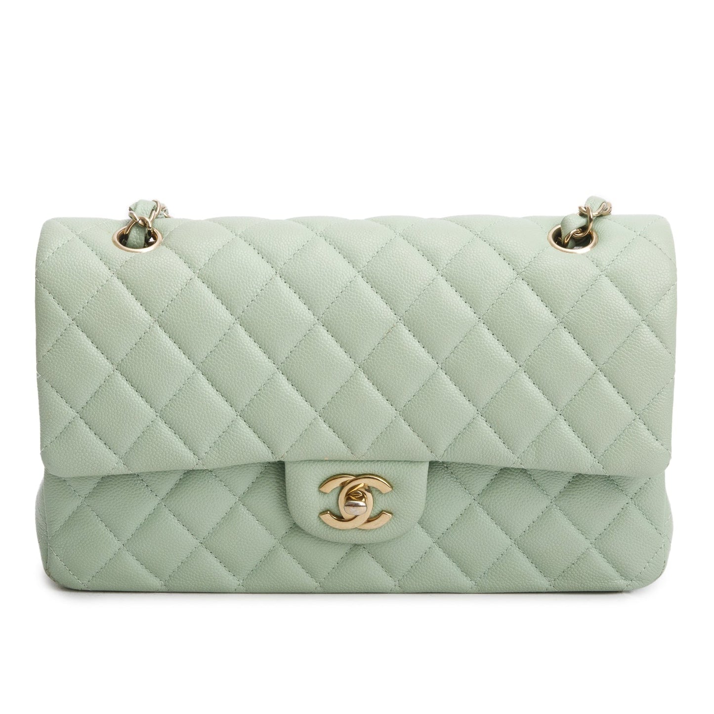 Chanel Caviar Quilted Double Flap Green Travel Bag