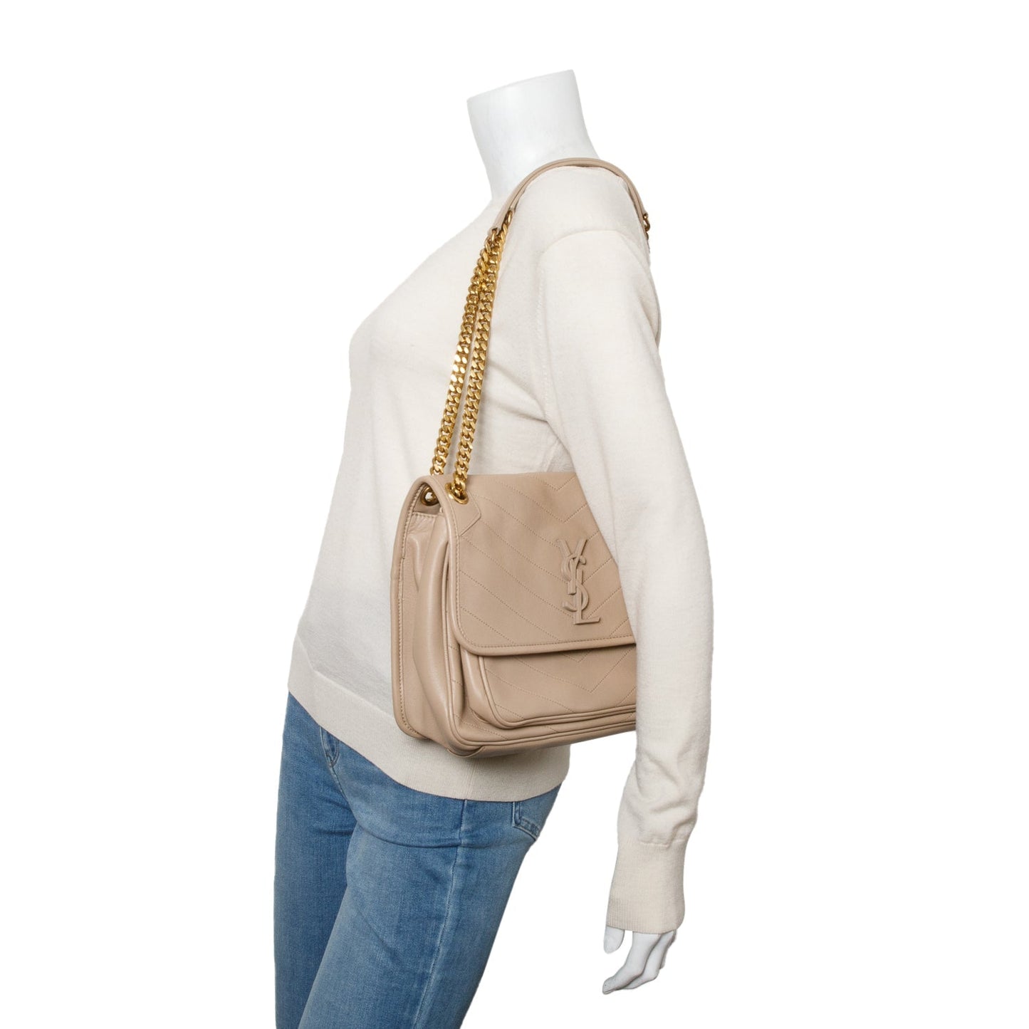 YSL Saint Laurent Lambskin Medium Niki Chain Satchel Matelasse Monogram Travel Bag