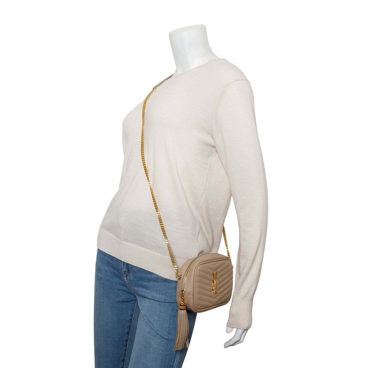 YSL Saint Laurent Grain De Poudre Lou Camera Bag Matelasse Beige Crossbody Bag