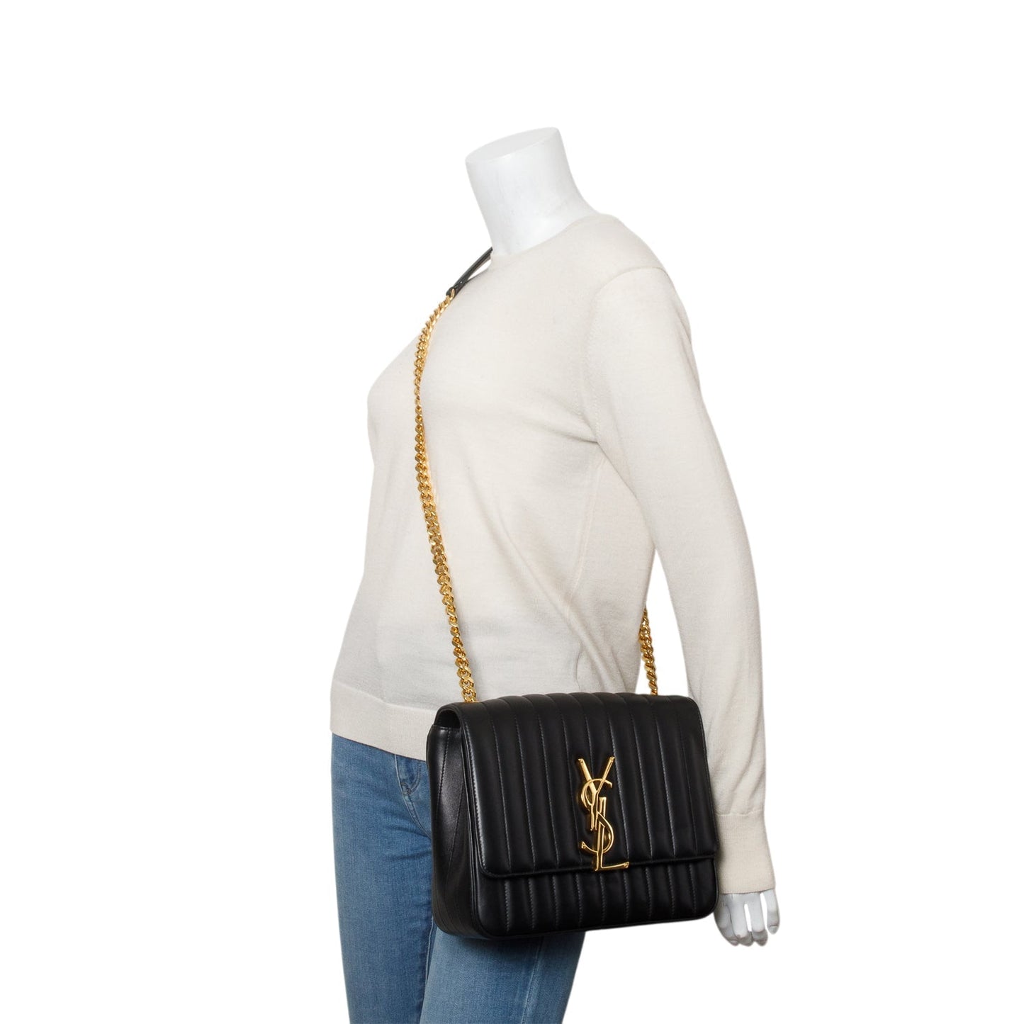 YSL Saint Laurent Lambskin Large Vicky Chain Bag Matelasse Monogram Travel Bag