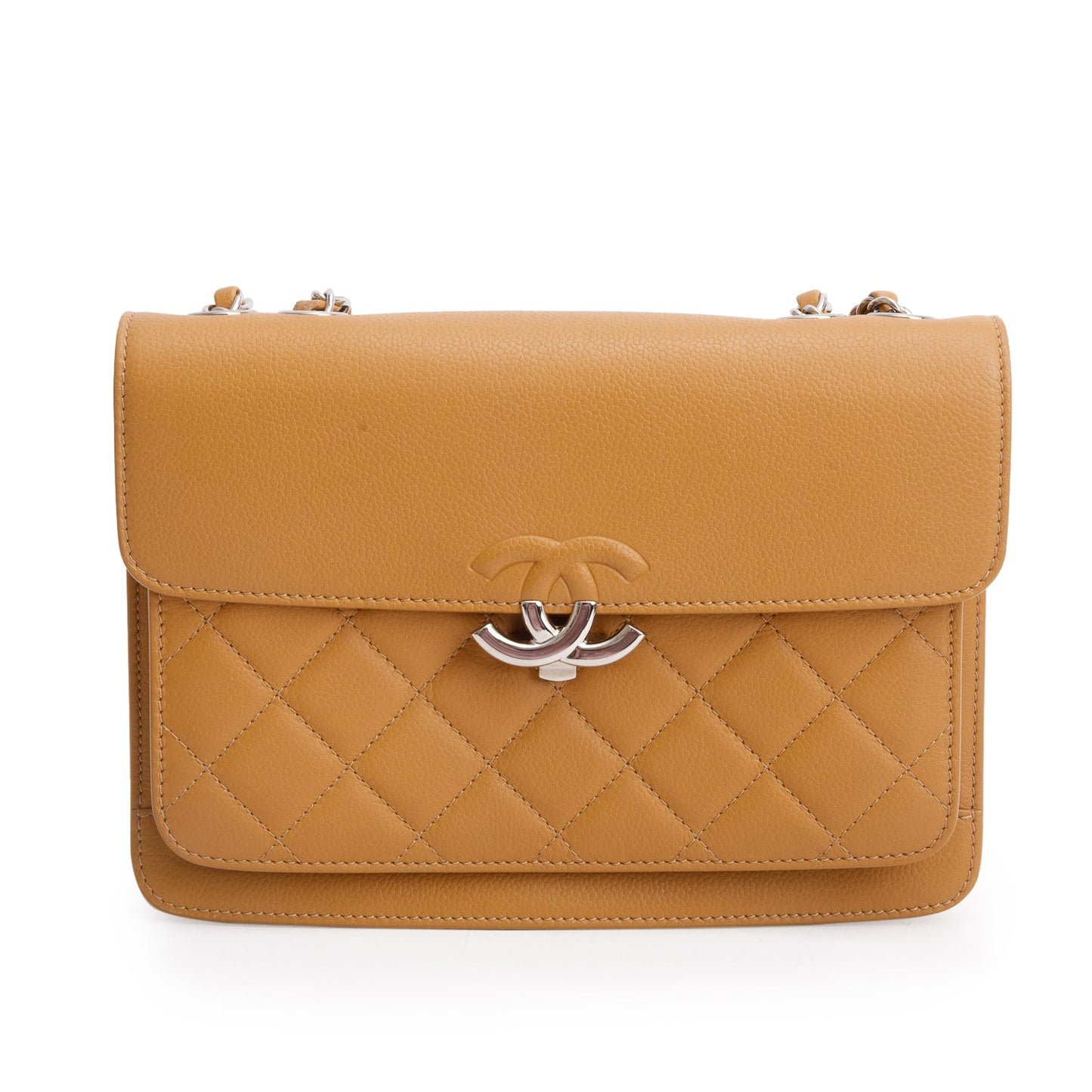Chanel Tan Caviar Quilted CC Box Travel Bag