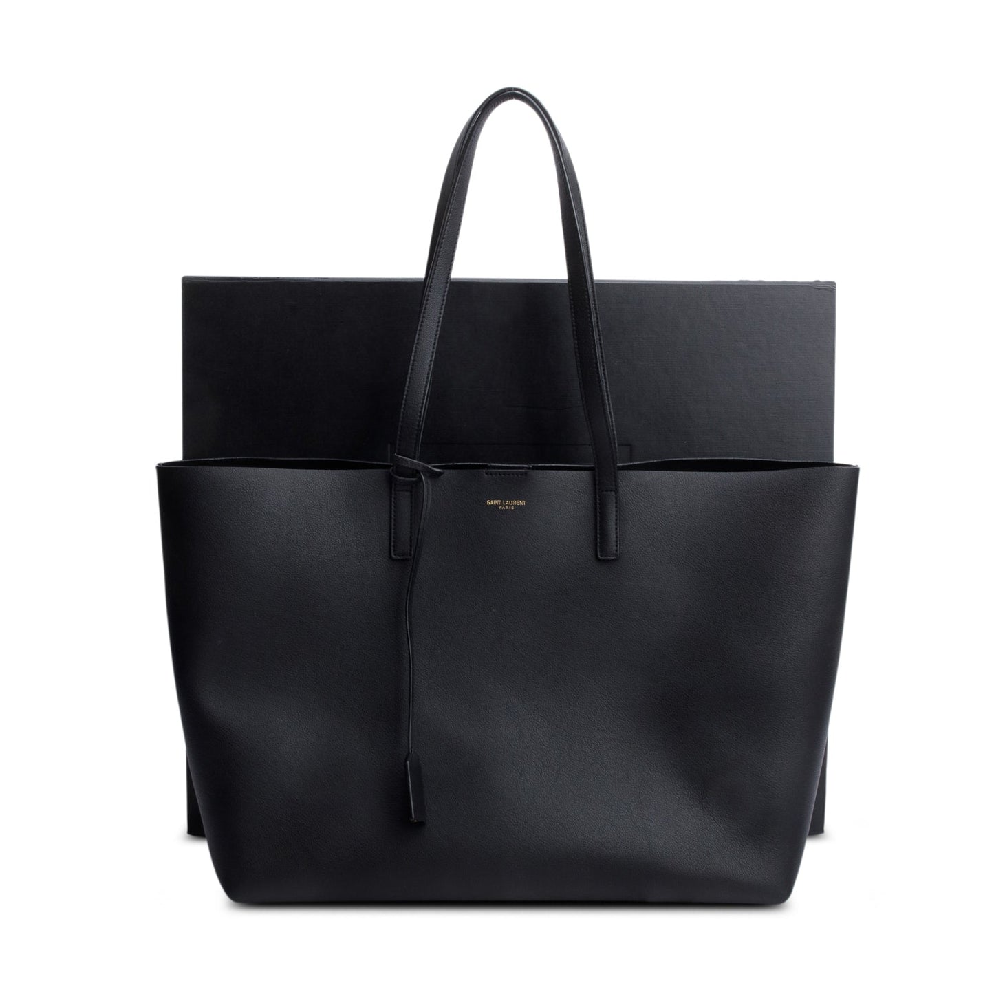 YSL Saint Laurent E W Shopping Tote Leather Black Tote Bag Box 69335