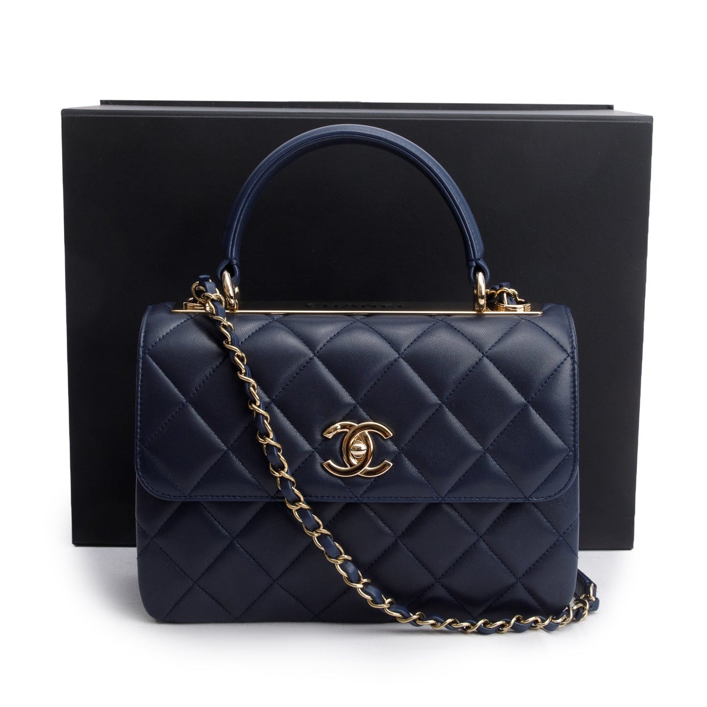 Chanel Navy Quilted Trendy Top Handle Lambskin Travel Bag