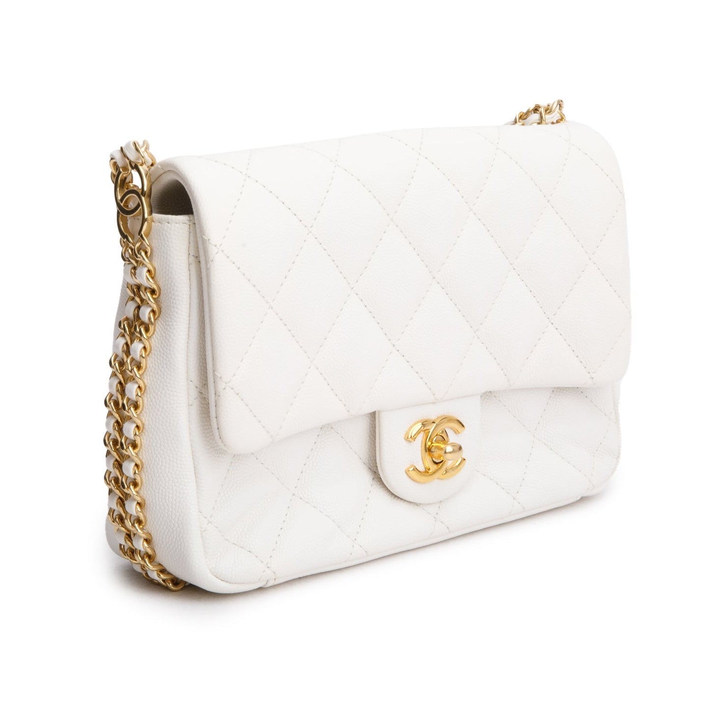 Chanel Caviar Quilted CC You Flap Leather White Travel Bag Flap Bag