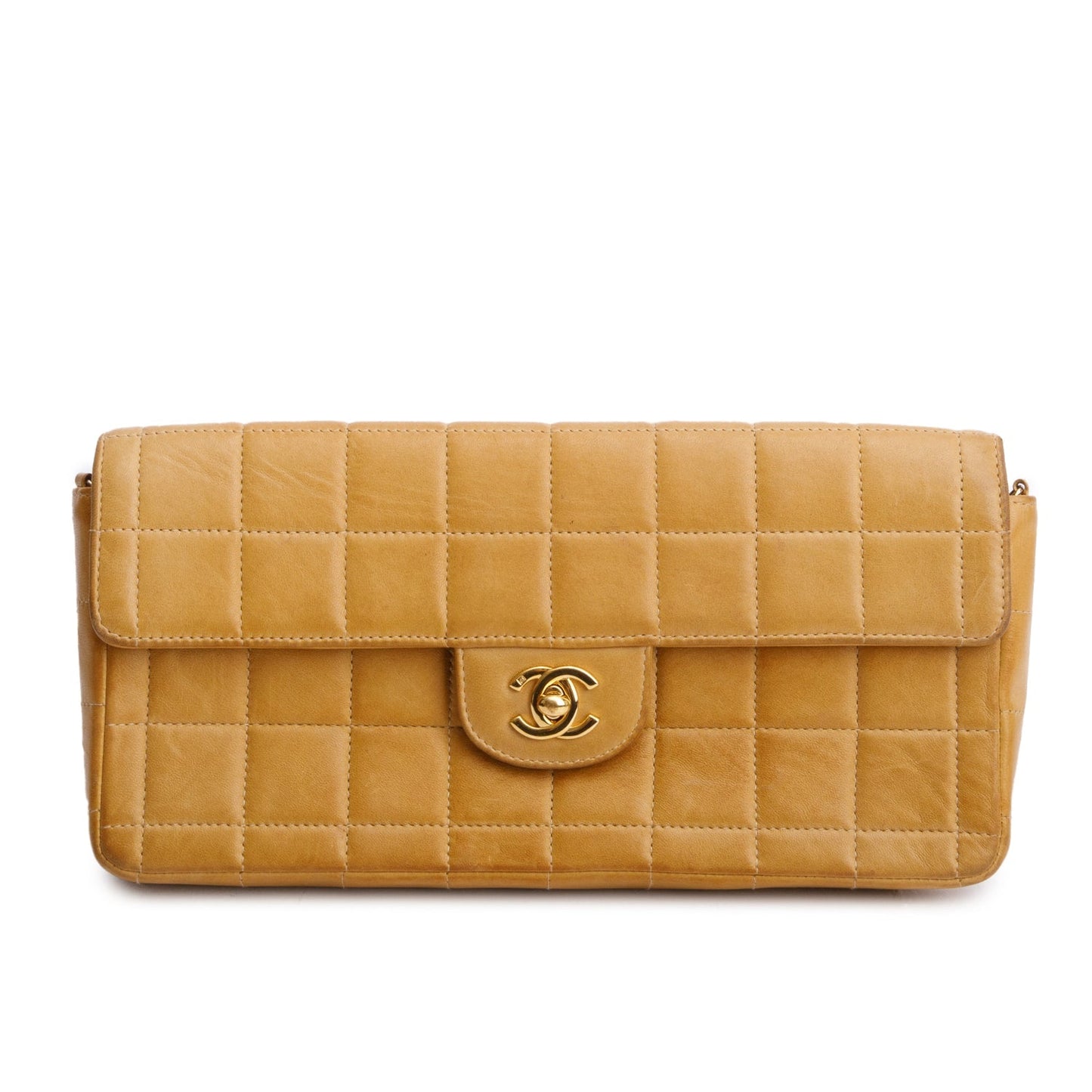 Chanel Tan Quilted East West Chocolate Lambskin Travel Bag