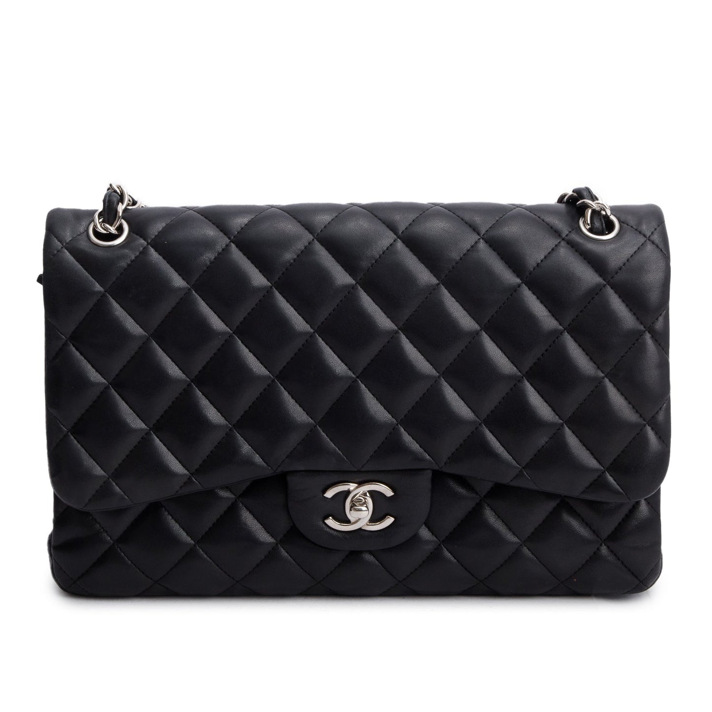 Chanel Quilted Jumbo Double Flap Leather Lambskin Black Travel Bag Flap Bag