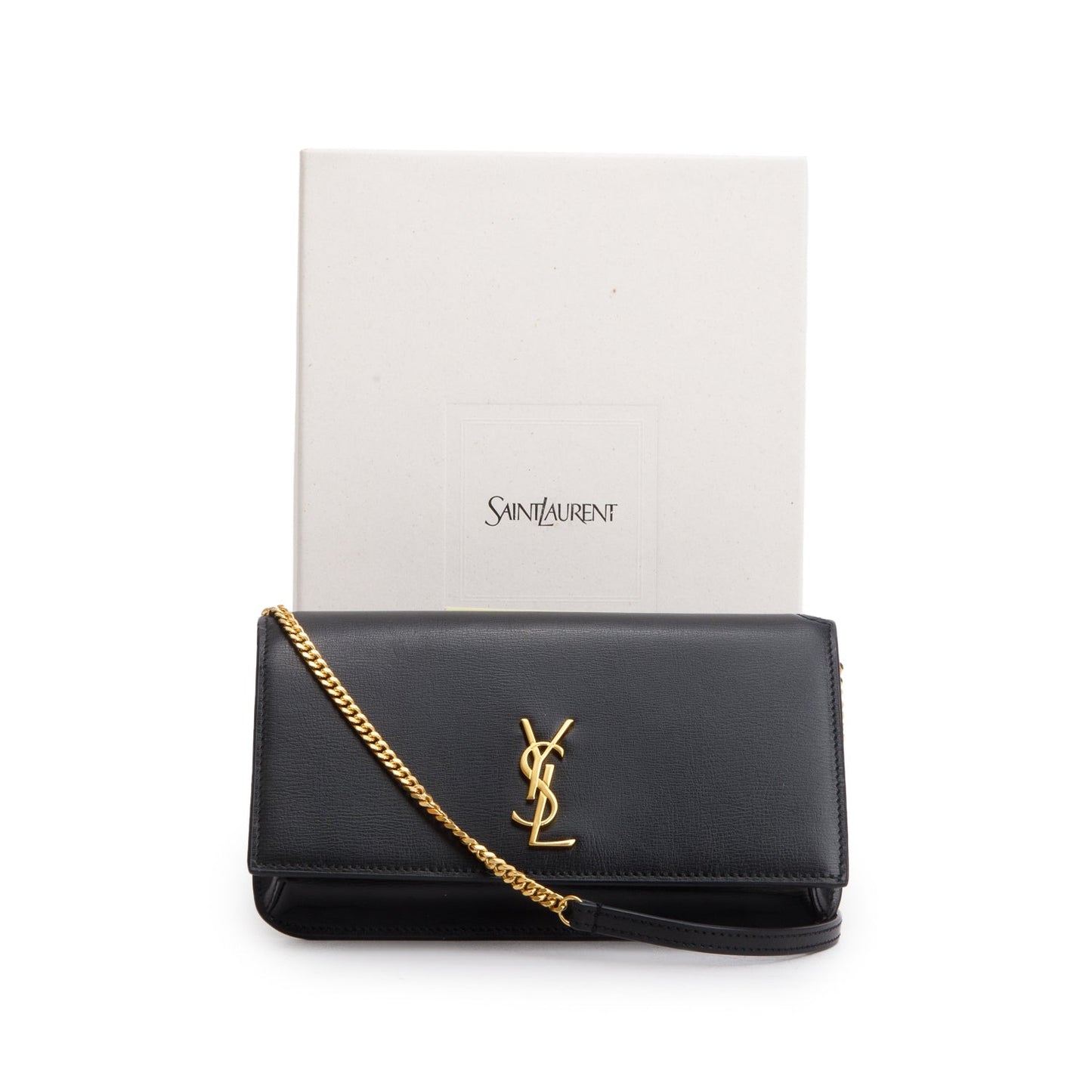 YSL Saint Laurent Smooth Cassandre Phone Holder Travel Bag Leather Black