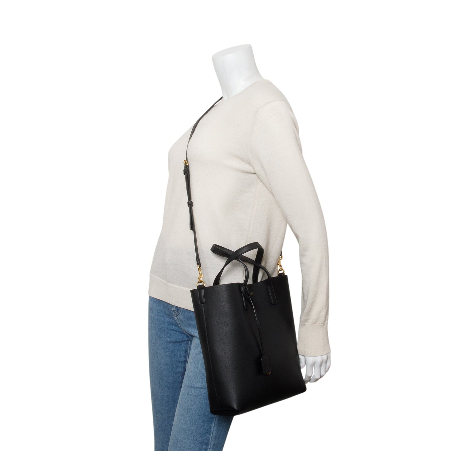 YSL Saint Laurent Calfskin Toy Shopping Tote Leather Black Tote Bag