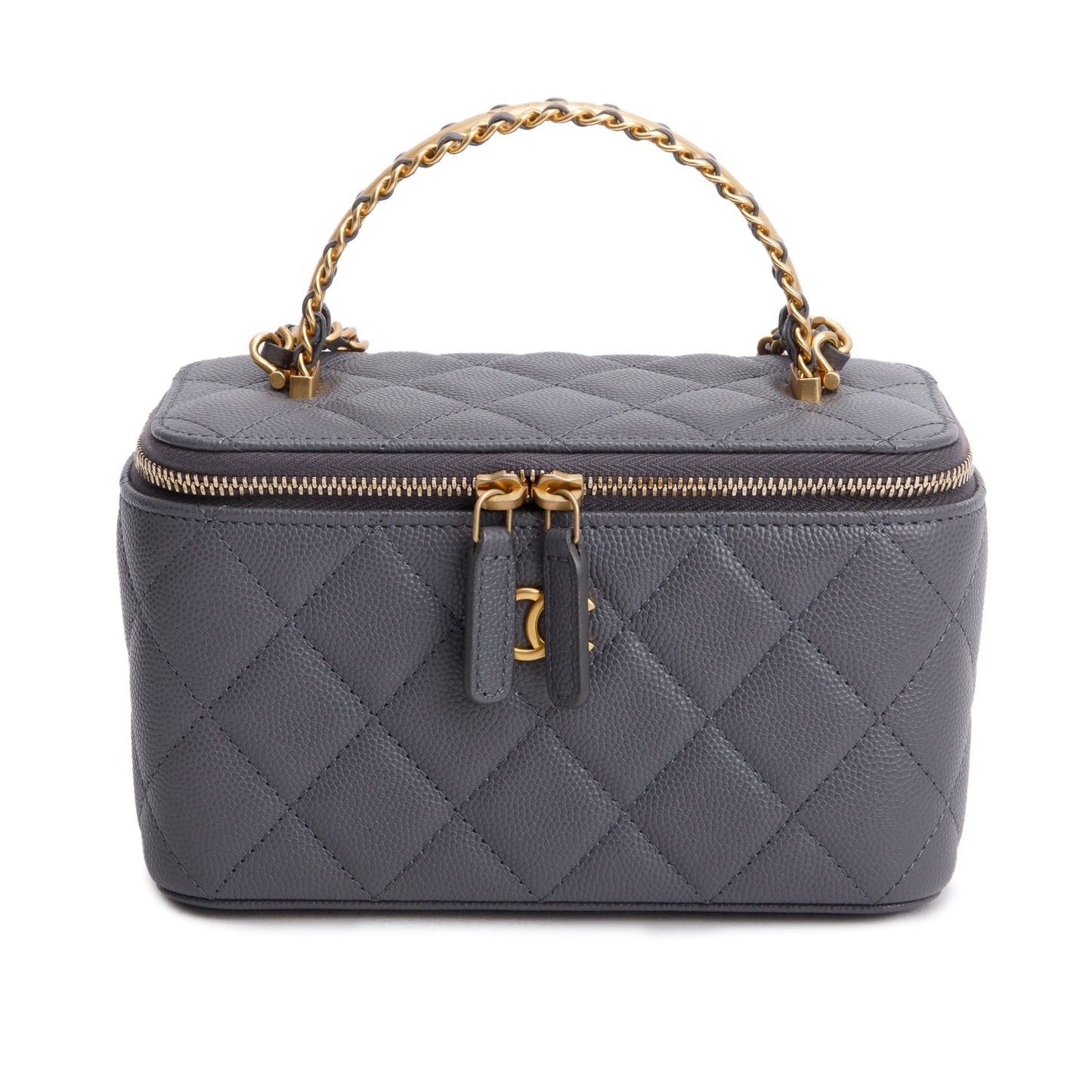 Chanel Caviar Top Handle Long Vanity Grey Travel Bag